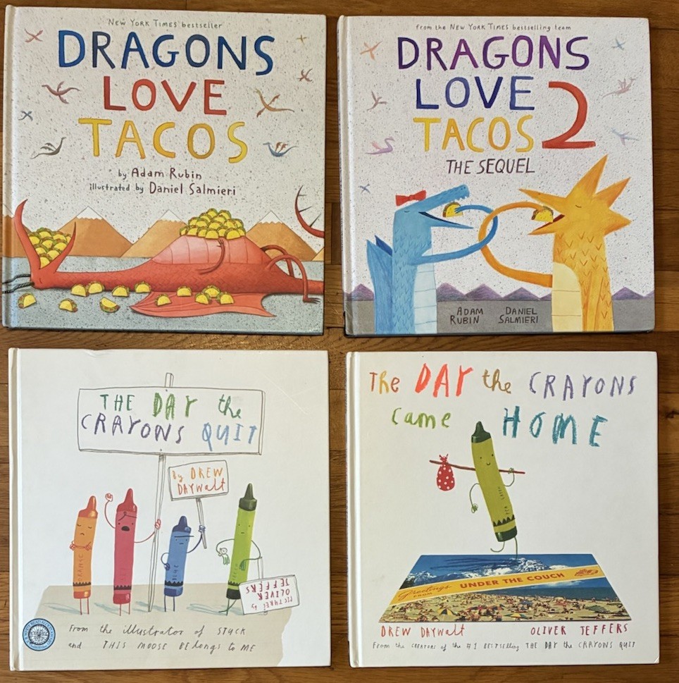 Lot of 4 Illustrated Children’s Books English Language Dragons Love Tacos etc.