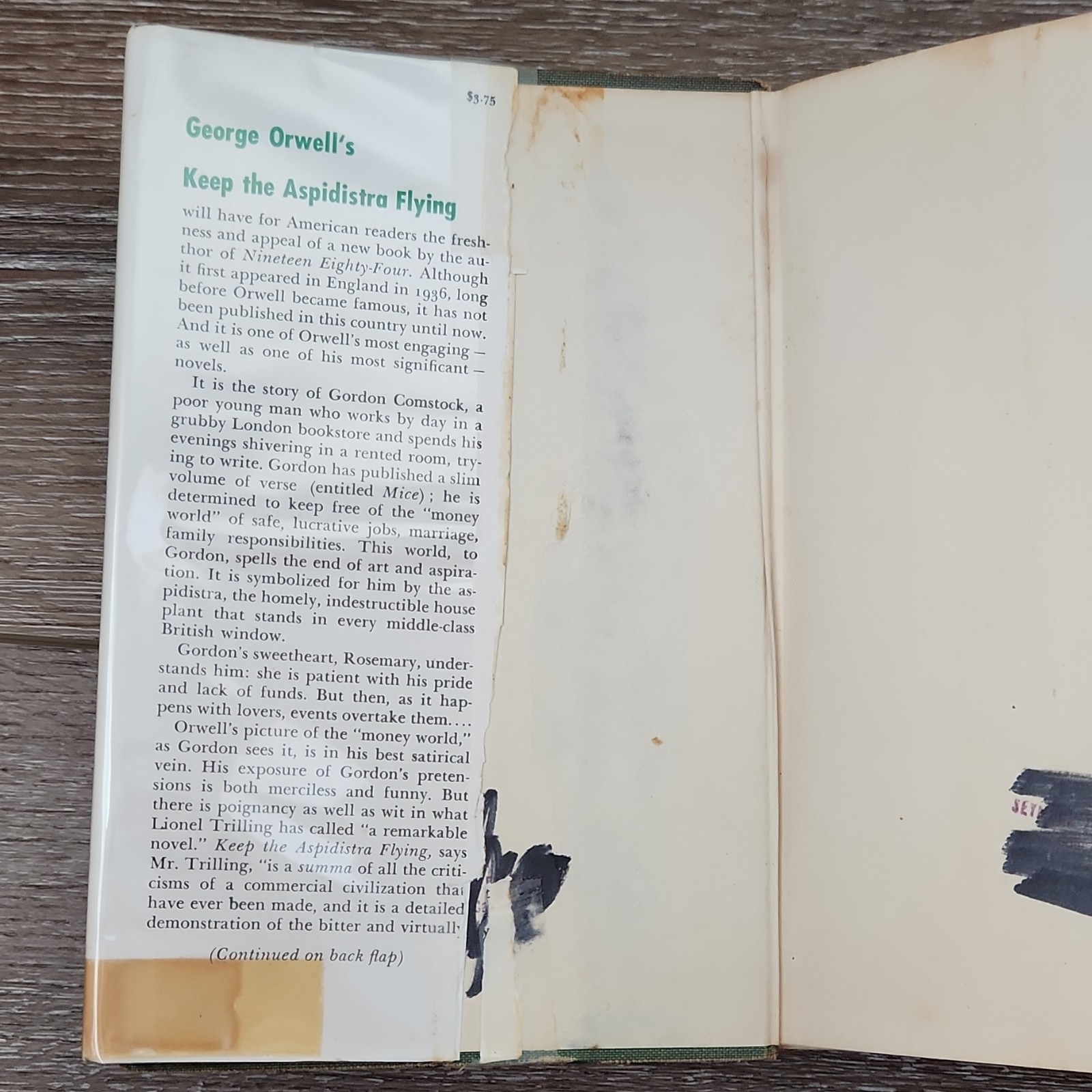George Orwell Keep the Aspidistra Flying HC DJ Harcourt Brace Ex-Lib Vtg 1st Ed?