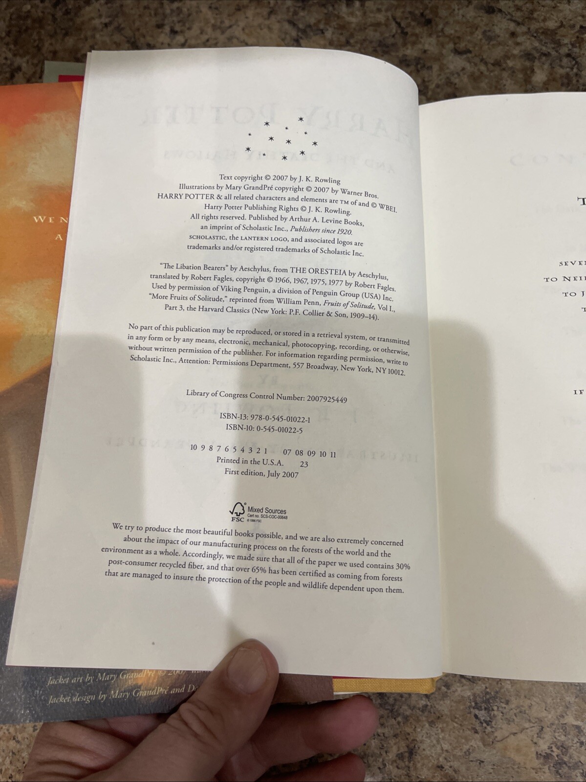 Harry Potter and the Deathly Hallows 2007 First Edition (error print 759 Pages)