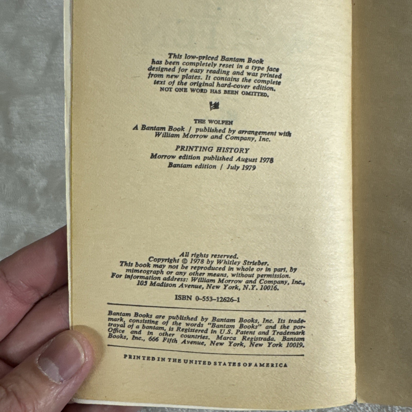 The Wolfen – Whitley Strieber (Paperback, 1979)