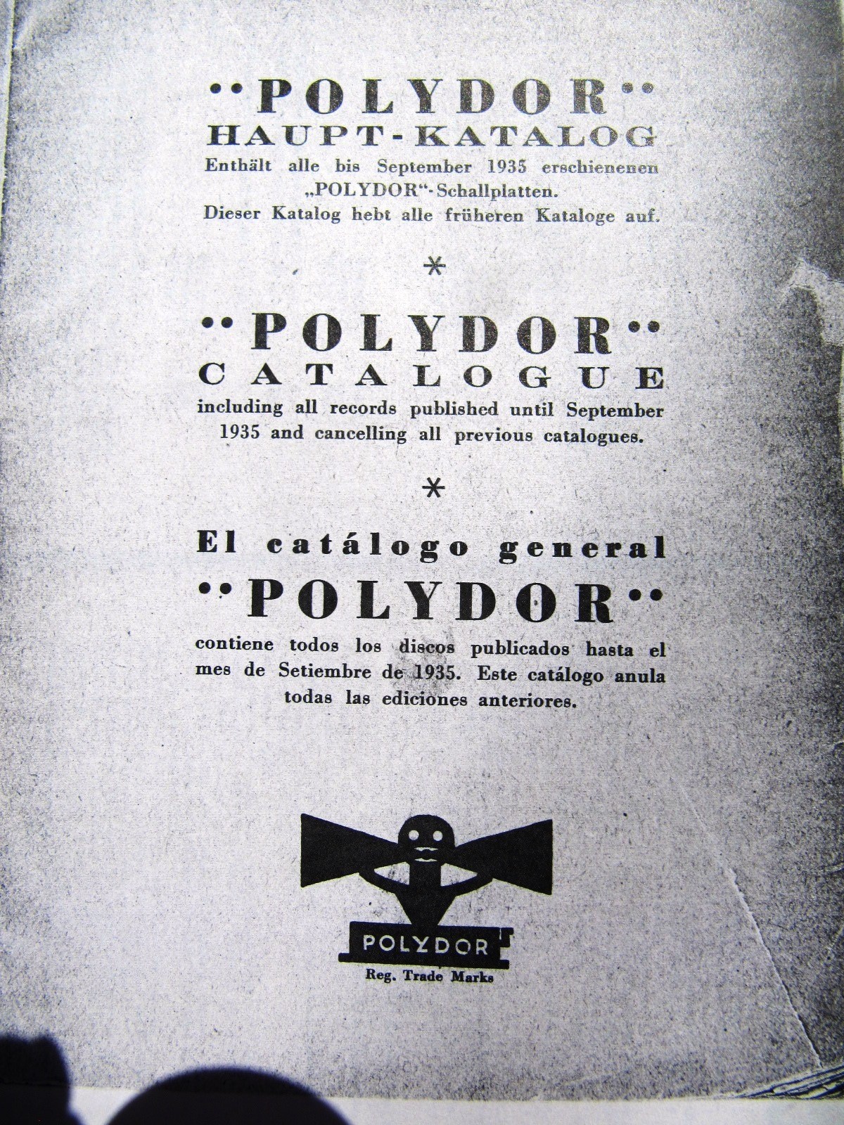 1935 GERMAN POLYDOR Schallplatten HAUPTKATALOG RECORD Main Catalog Xerox Copy