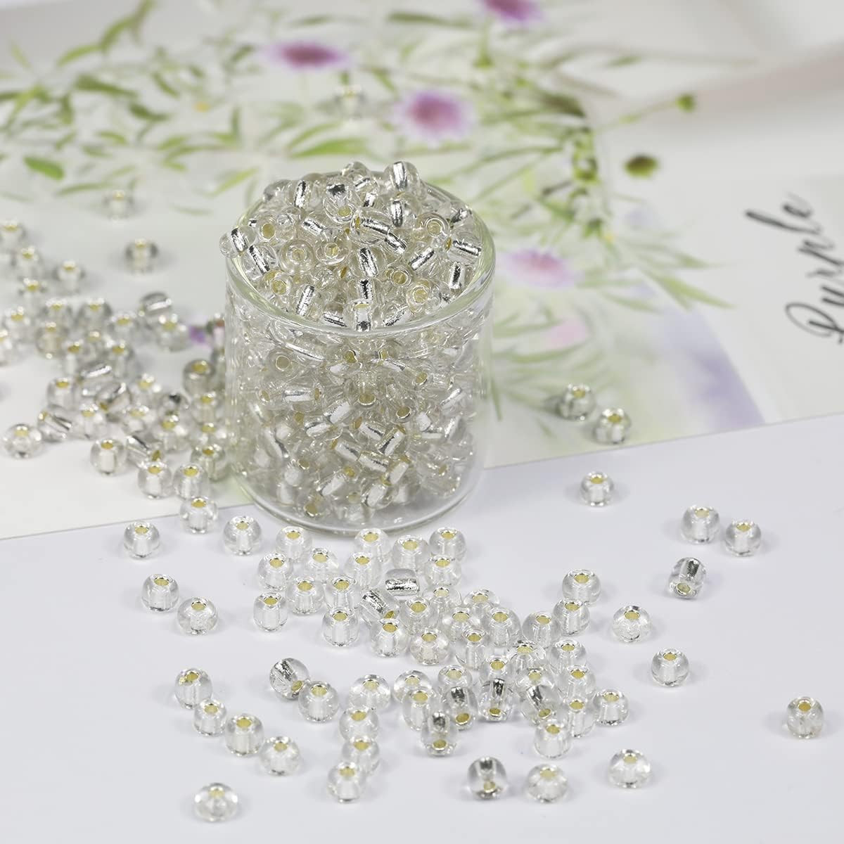 Clear Silver Lined Color 4mm Seed Beads About 1200pcs/100Grams in Bag, 6/0 Glass