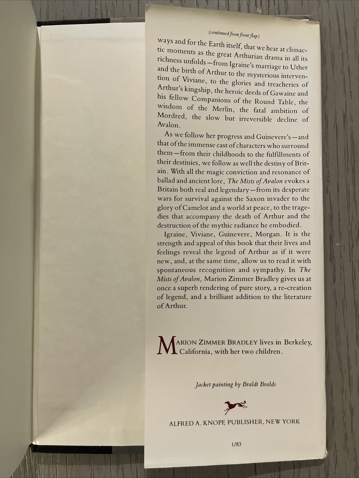 The Mists of Avalon by Marion Zimmer Bradley (1983) 1st Edition, 2nd Printing