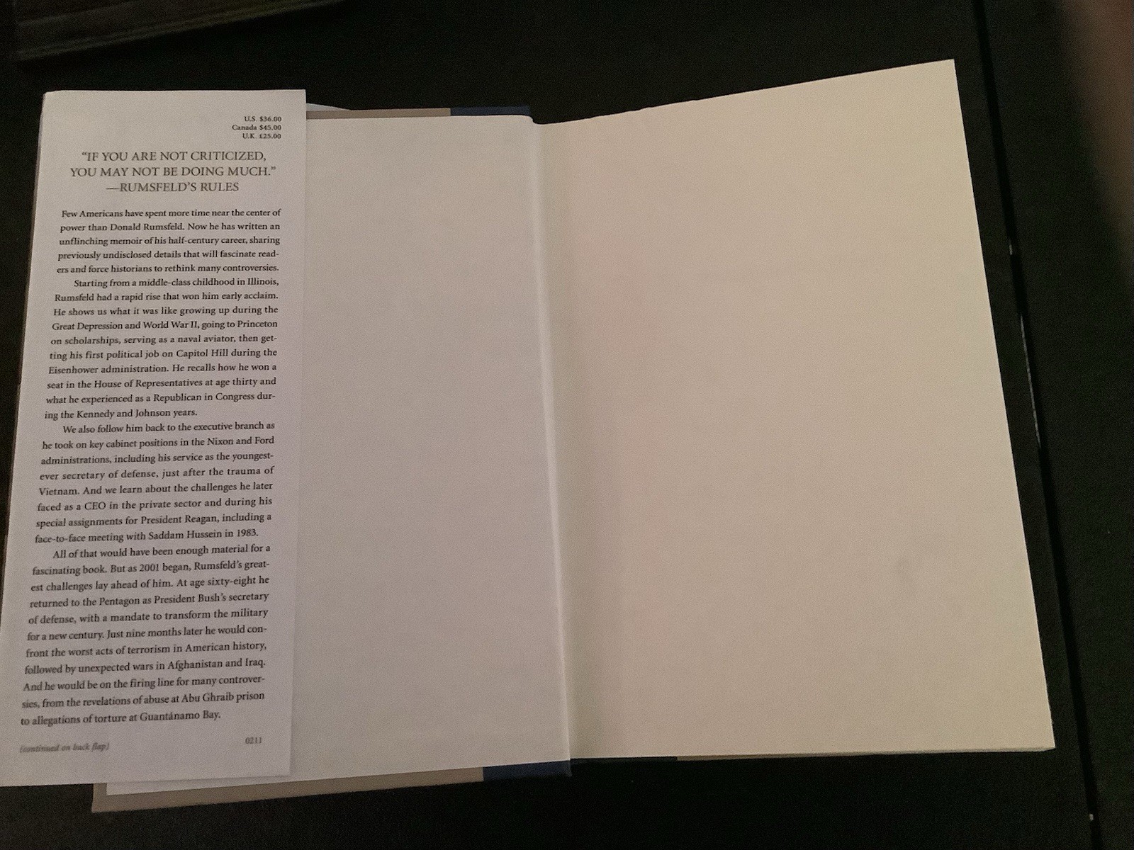 Known and Unknown : A Memoir by Donald Rumsfeld (2011, Hardcover)