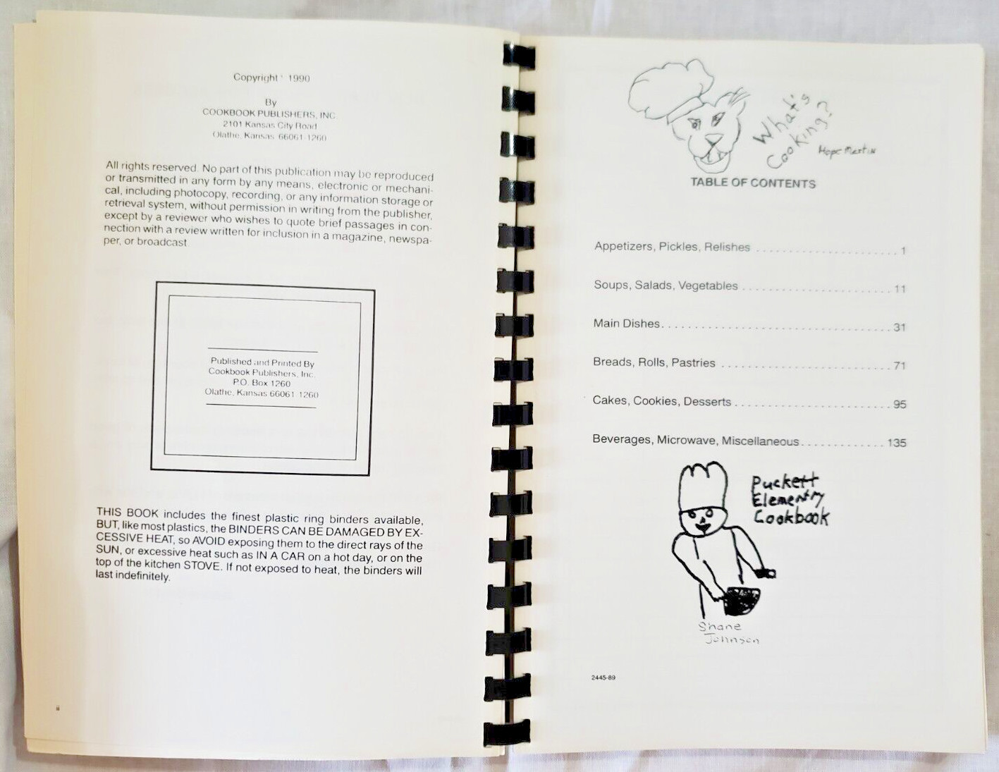 Puckett Panthers 1989-1990 Cookbook Elementary School Recipes Amarillo Tx