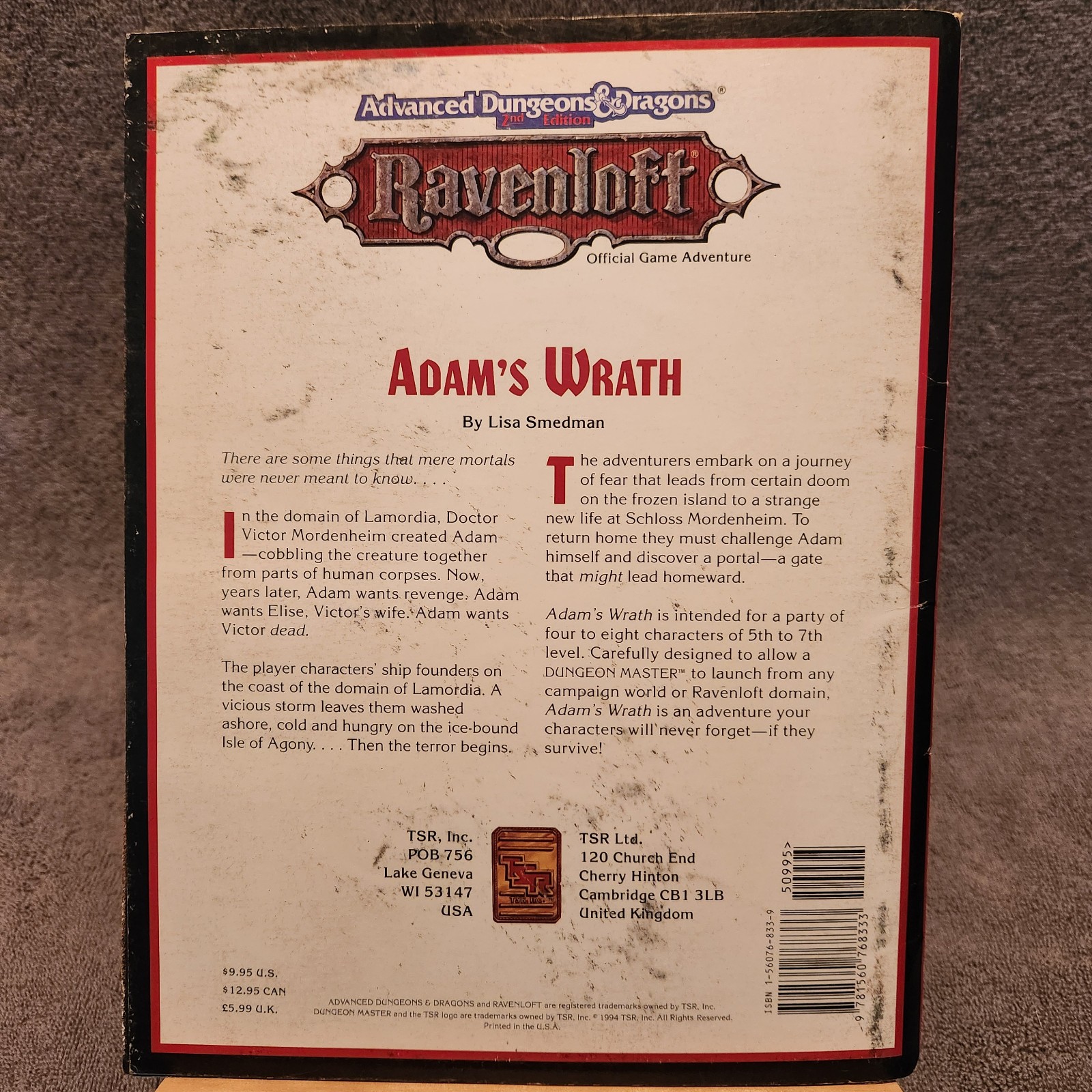 Adam’s Wrath Ravenloft #9436 AD&D Advanced Dungeons and Dragons – with map