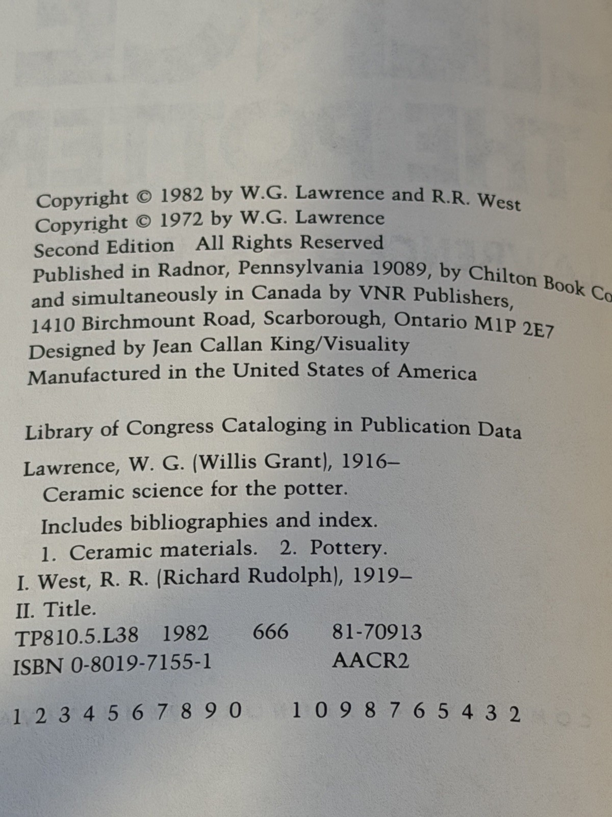 Ceramic Science for the Potter Second Edition W.G. Lawrence West Chilton Book Co