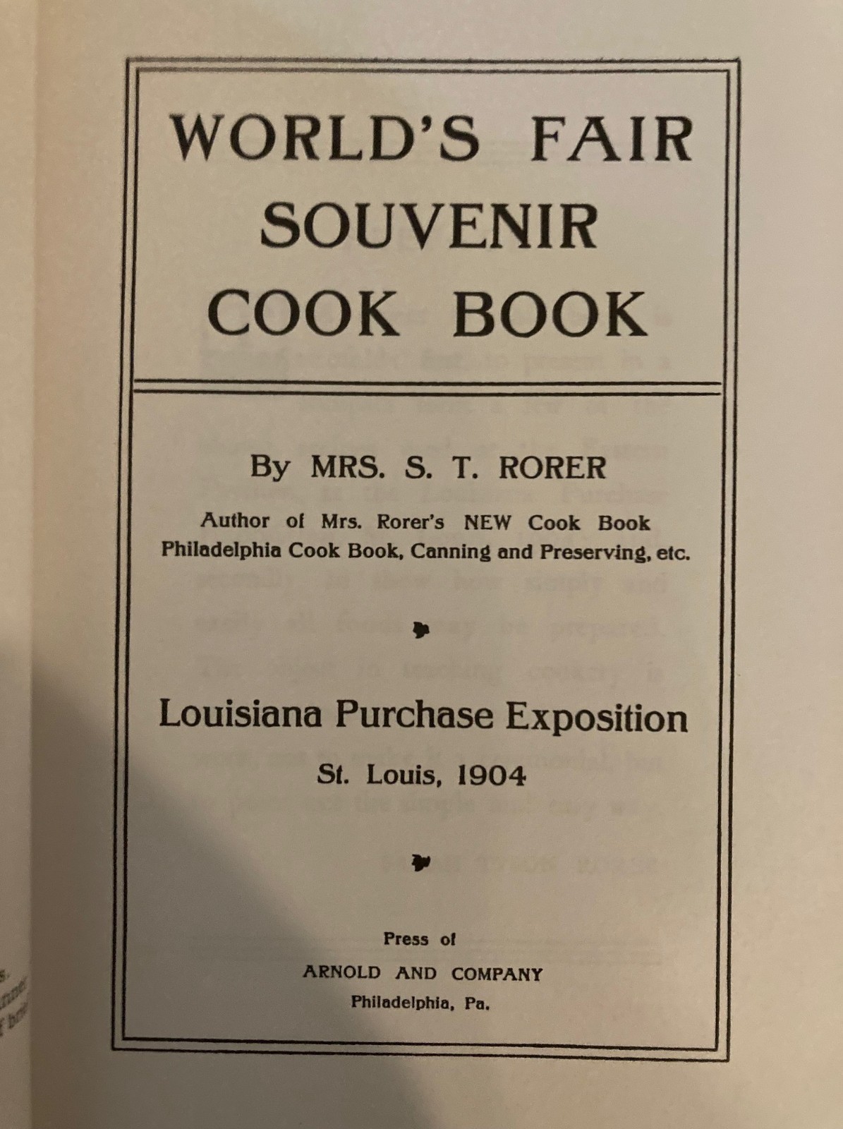 Saint Louis 1904 World’s Fair Souvenir Cook Book