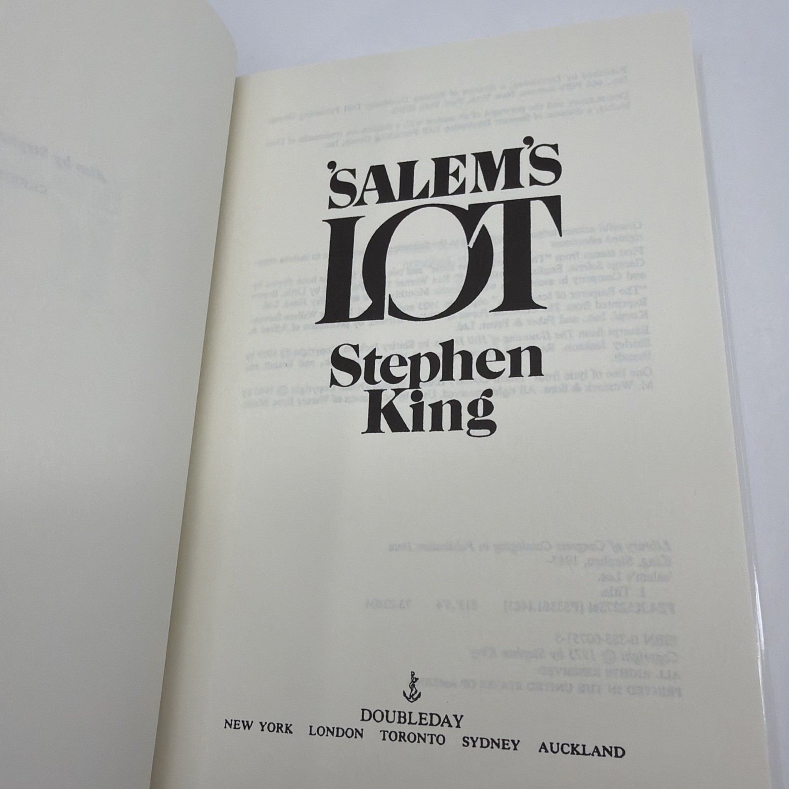 ‘Salem’s Lot, Stephen King Hardcover, Book Club Edition, 1975 No Gutter Code