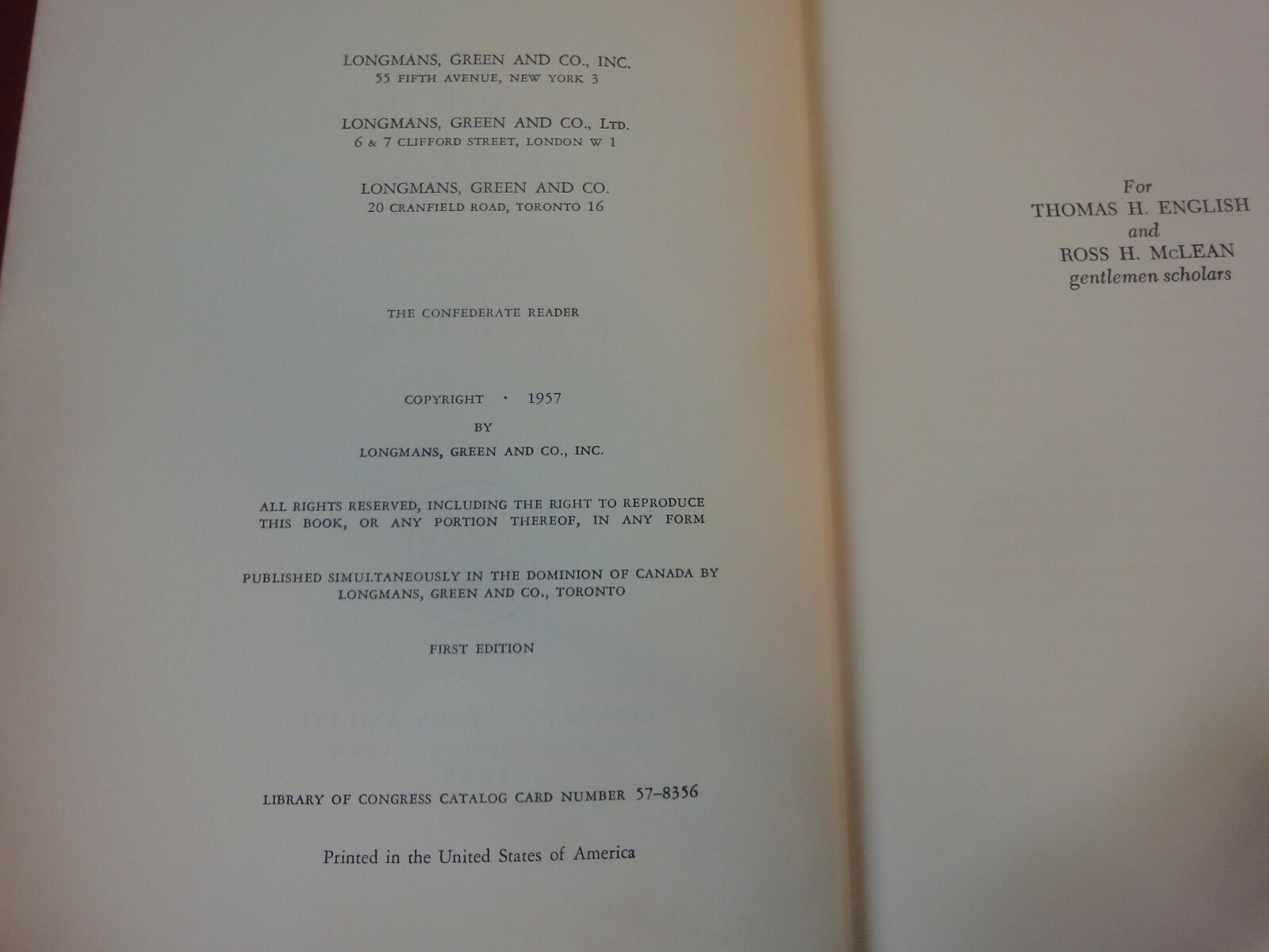 The Confederate Reader Edited Richard B Harwell 1st edition hardcover 1957 Book
