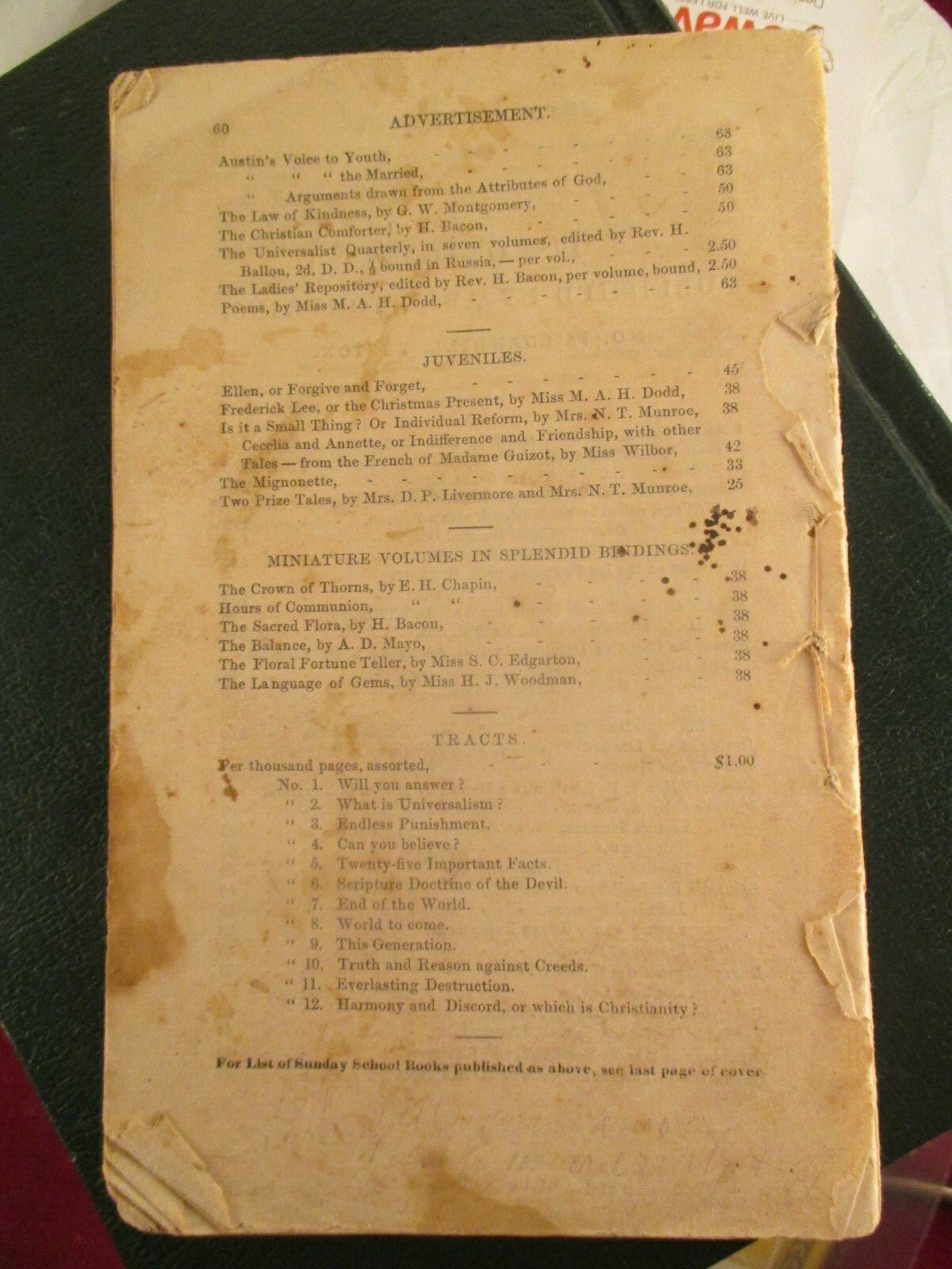 Universalist Companion, with an Almanac and Register 1851 Edition 60 Pages