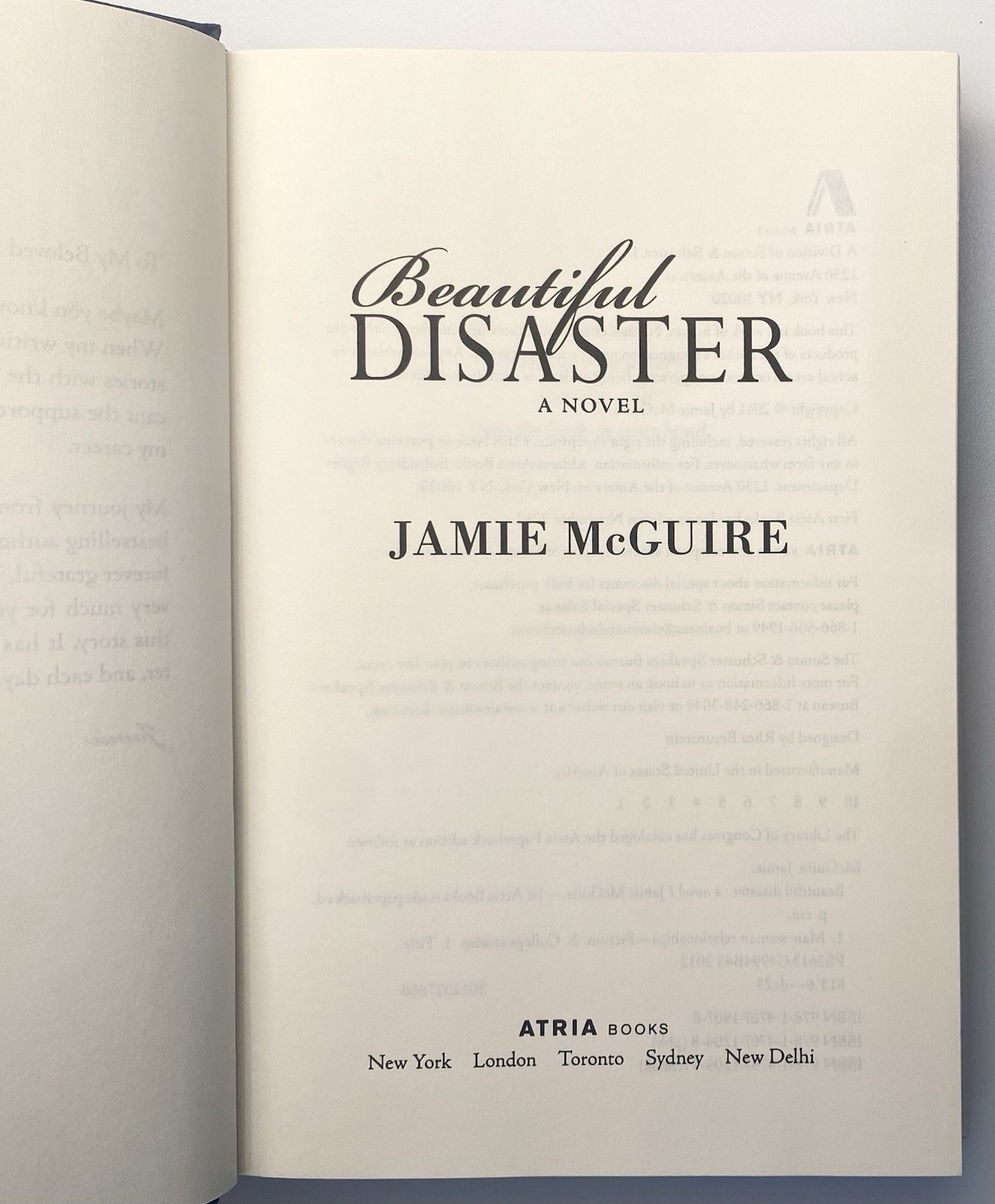 Beautiful Disaster by Jamie McGuire, 2011 Signed Limited Edition 1st Print HC/DJ