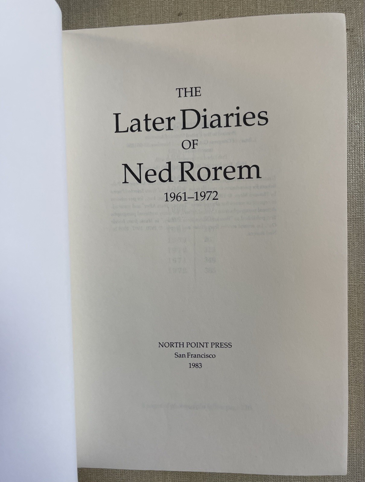 1983 THE LATER DIARIES OF NED ROREM 1961-1972, Unbroken Spine, 1983 PB/DJ, VVGC