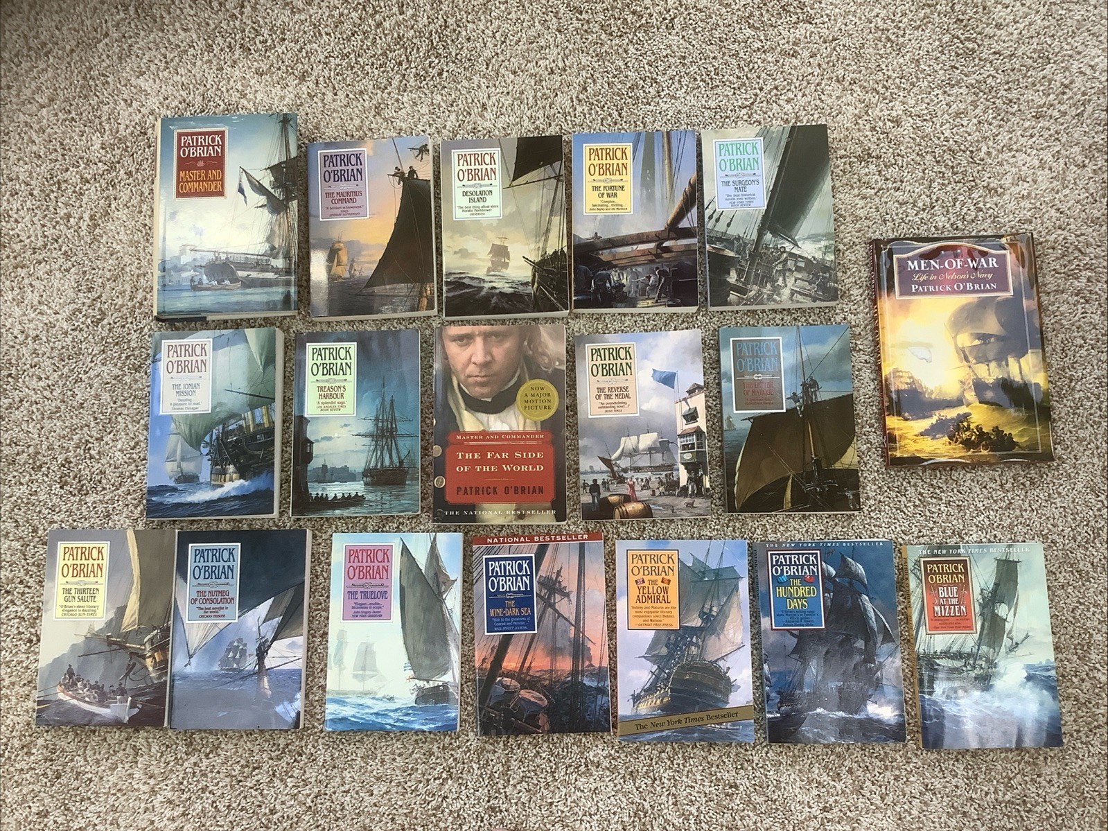 Patrick O’Brian 18 Book Mixed Lot Aubrey-Maturin; 16 PB and 2 HC; 1, 4-16, 18-20