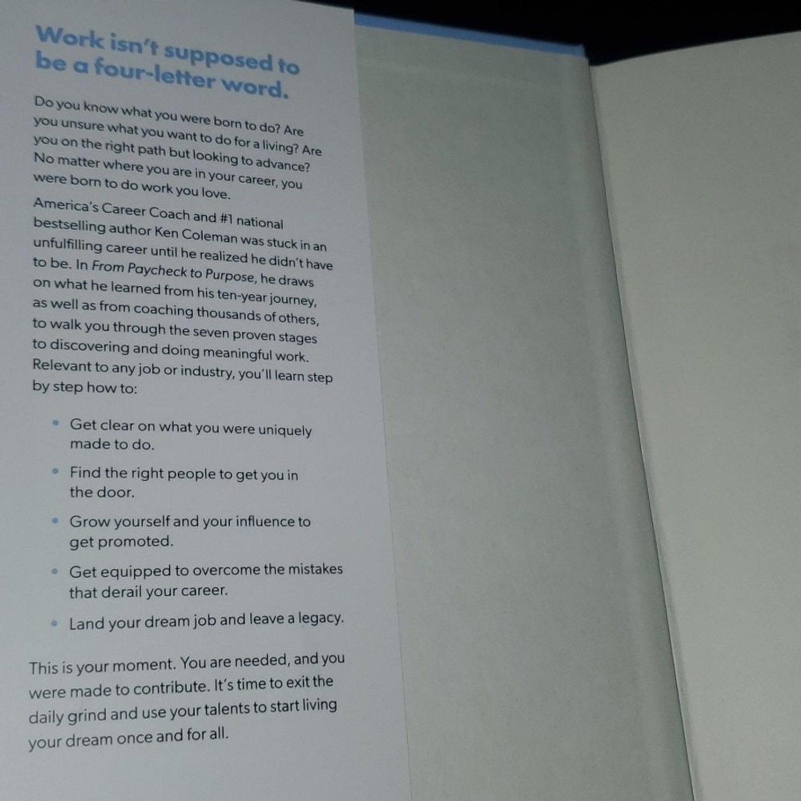 From Paycheck To Purpose Book Ken Coleman Over 250 Pages Euc