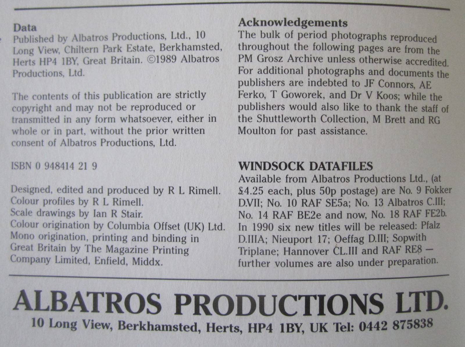 1989 Windsock Datafile #17-LVG C.VI-Grosz-WWl Military Aircraft-Modeler Plans