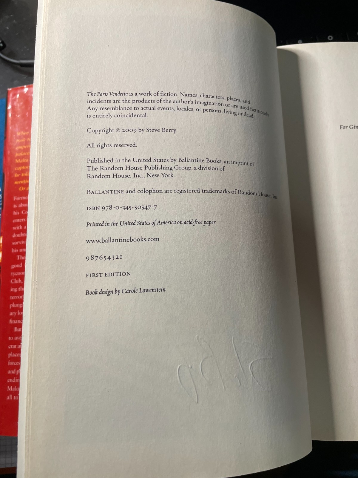 Signed 1st Edition (2009) Hardcover – Steve Berry “The Paris Vendetta”