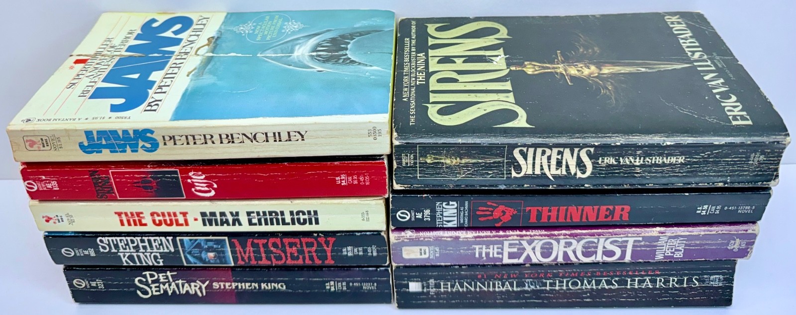 Horror Book Lot of 9 Exorcist Jaws Cult Hannibal Misery Sirens Cujo Pet Sematary
