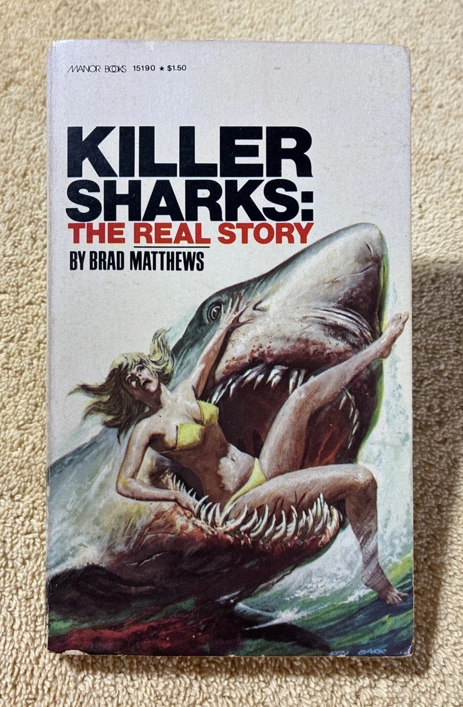 Killer Sharks: The Real Story by Brad Matthews Vintage 1977 PB Shark Book V RARE