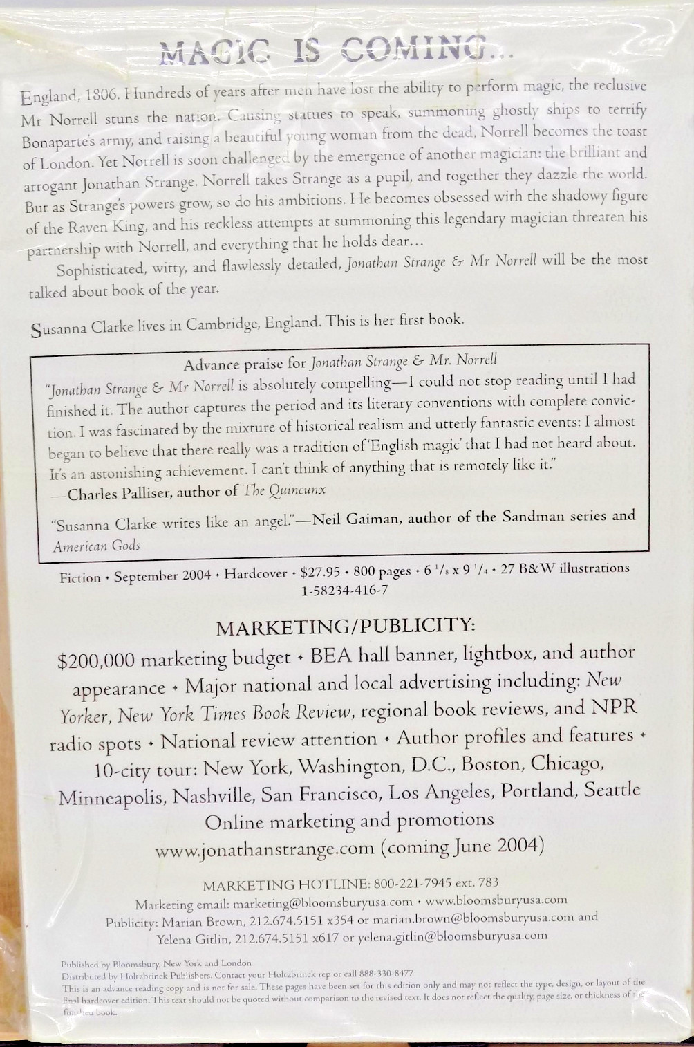 Jonathan Strange & Mrs. Norrell Clarke Advance Reading Copy Unopend Shrinkwrap