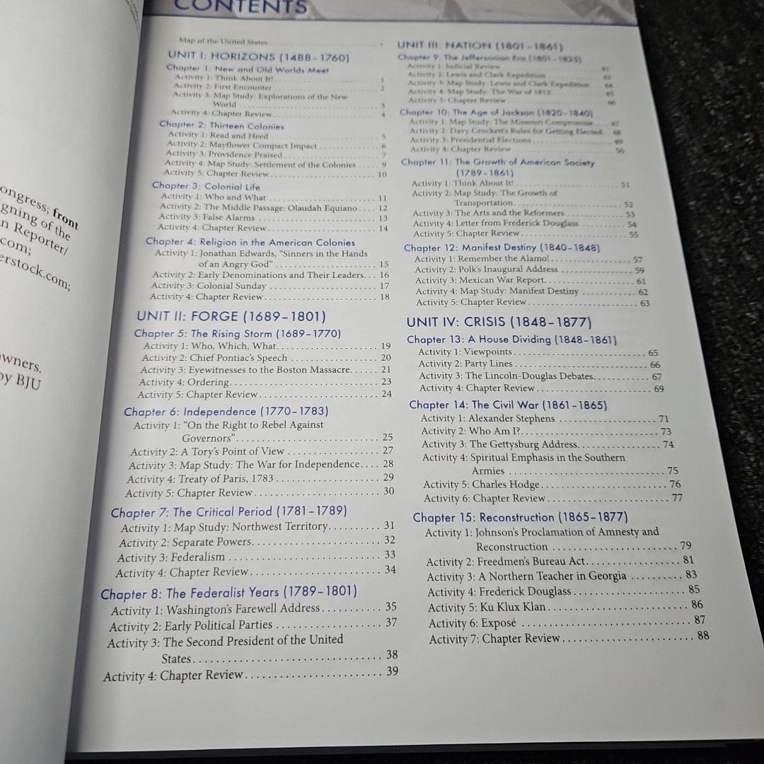 BJU Press US History Student Activity + Answer Key – Paperback Set Lot