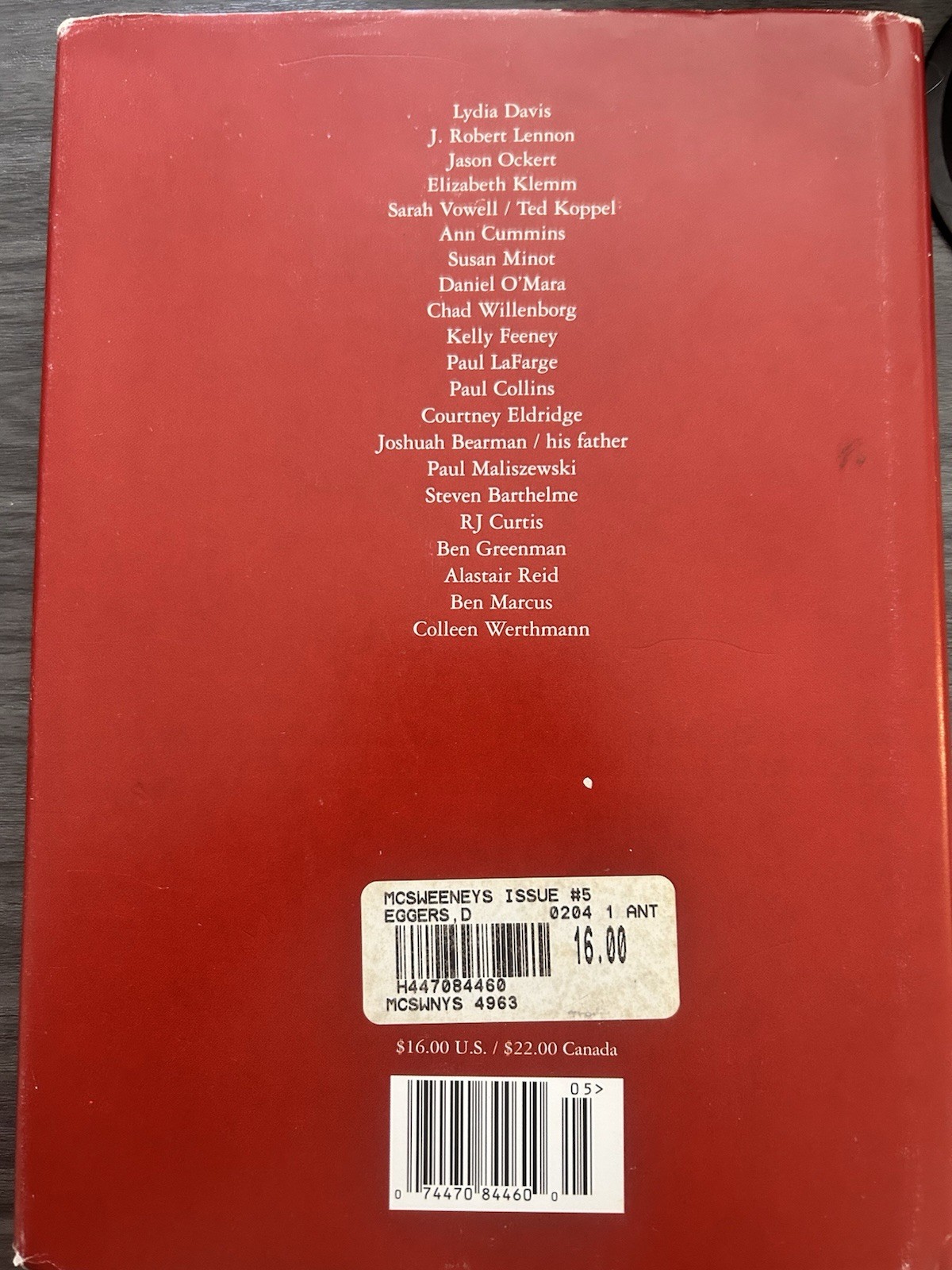McSweeney’s Quarterly Concern No. 5 2001 Hardcover Dave Eggers Literary Journal
