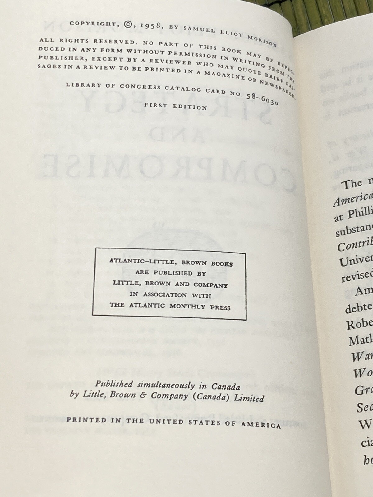Strategy and Compromise Samuel Eliot Morison 1958 First Edition Hardback Book