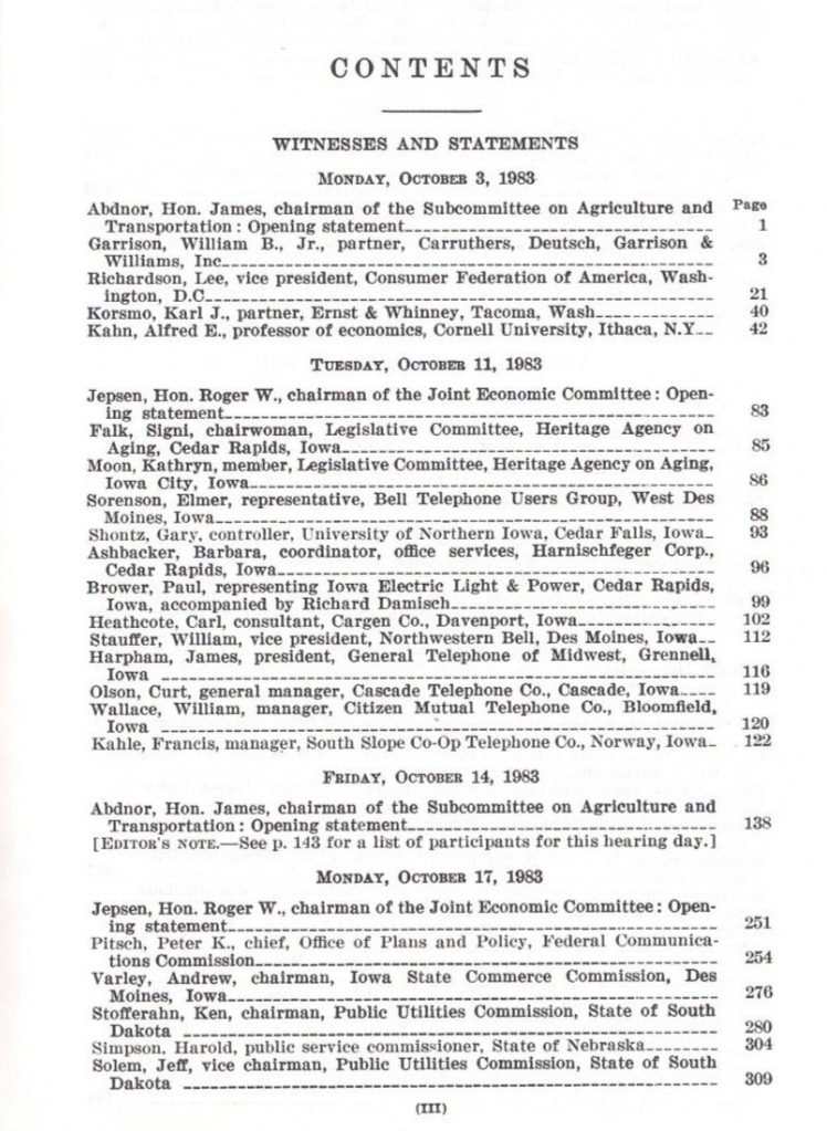 The Economic Issues Of A Changing Telecommunications Industry-Hearings-1983