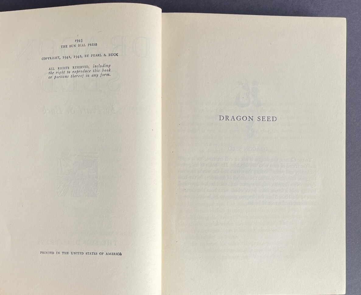 1943 “Dragon Seed” By Pearl S. Buck Vintage Hardcover Book