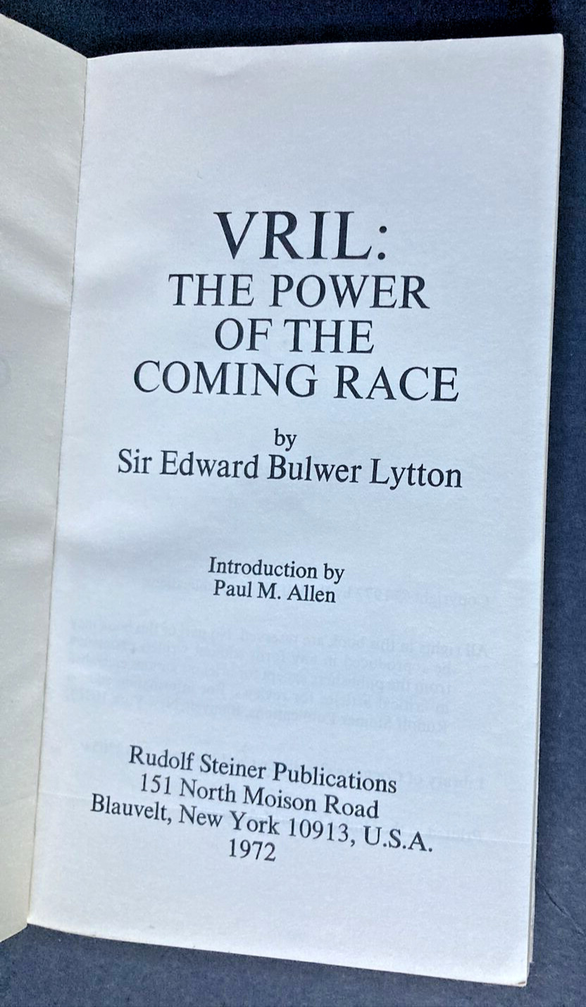 Vtg PB ’72 -VRIL The Power Of The Coming Race-Sir Bulwer Lytton-READ DESCRIPTION