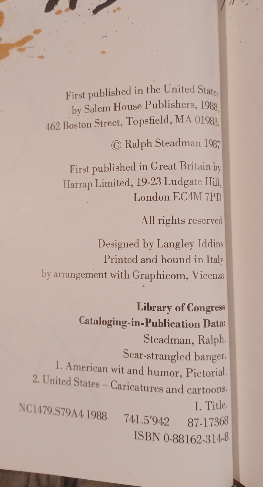 Scar-Strangled Banger, Ralph Steadman. First Printing Hardcover. Nice.
