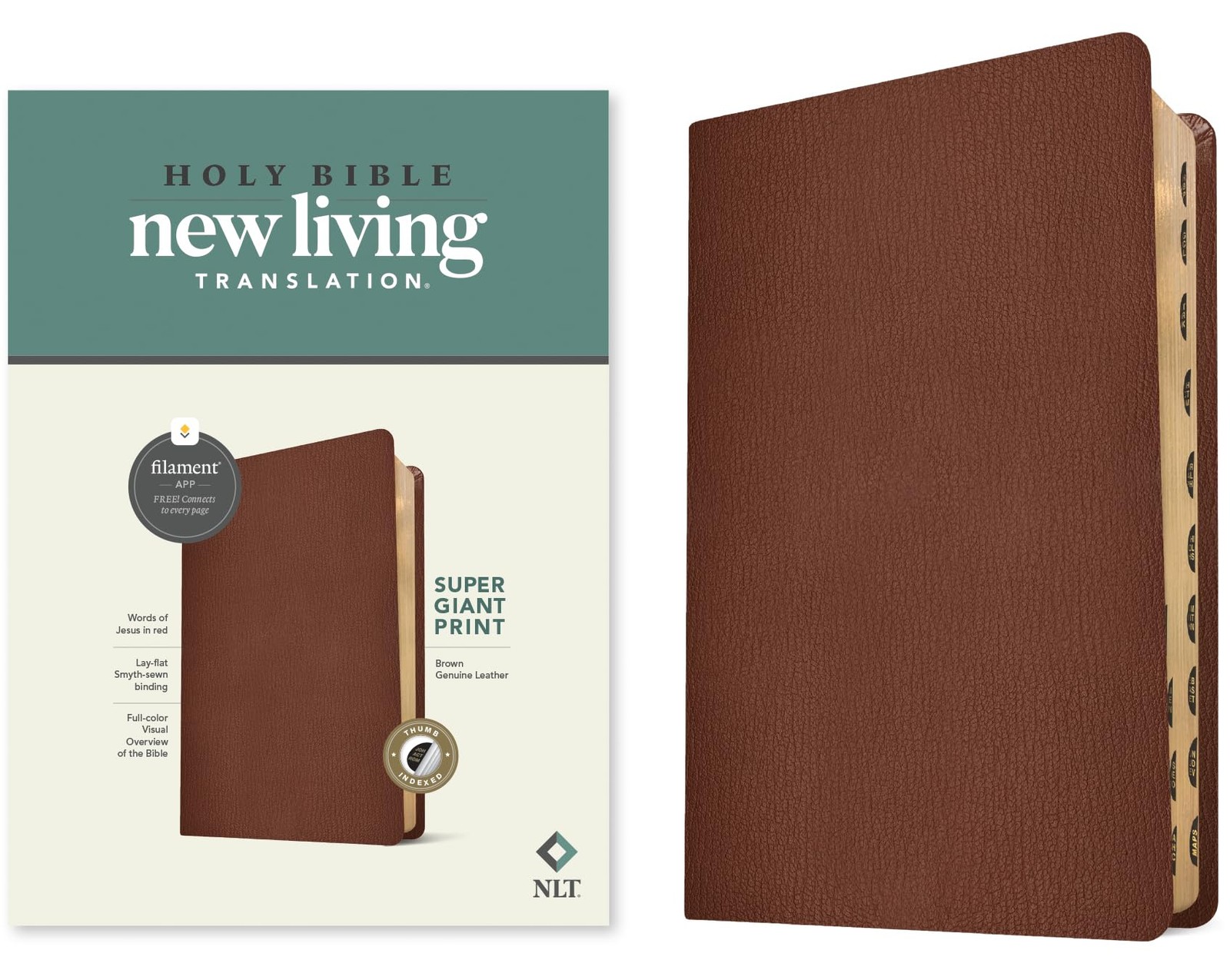 NLT Super Giant Print Bible, Filament Enabled (Genuine Leather, Brown, Index…