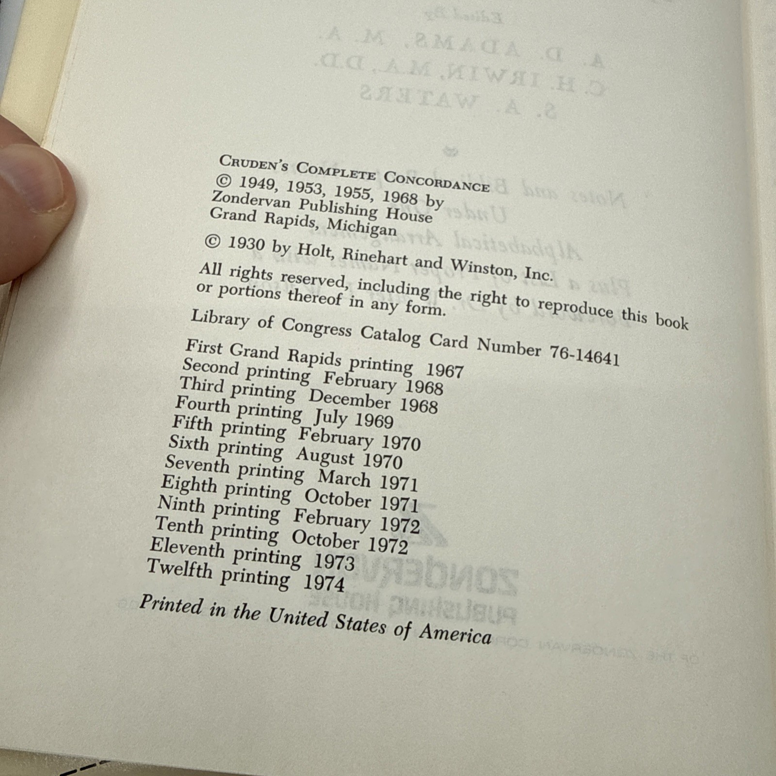 Cruden’s Complete Concordance With Exclusive Feature 1974 12th printing HCDJ