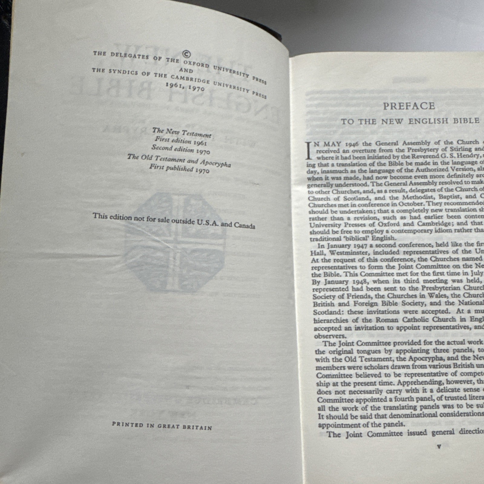 Cambridge New English Bible NEB Water Buffalo Calfskin Leather Apocrypha 1971