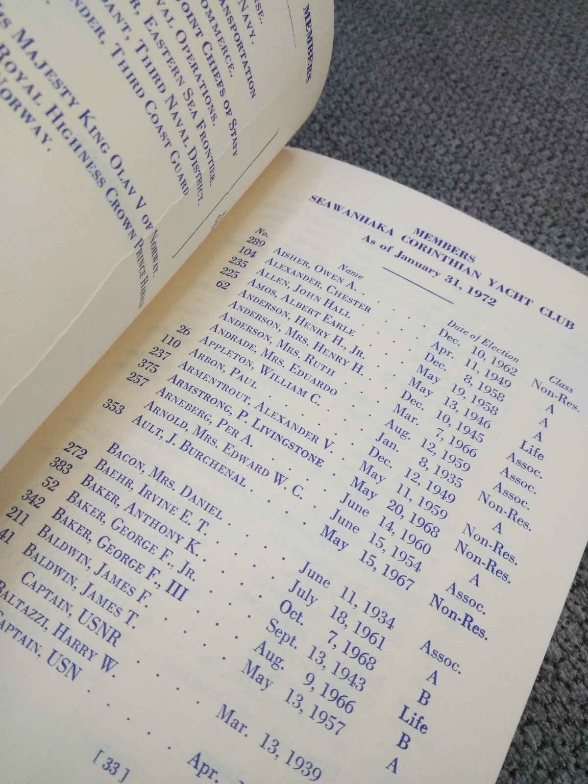 1972-73 Seawanhaka Corinthian Yacht Club, SUPPLEMENT CLUB BOOK Oyster Bay N.Y.