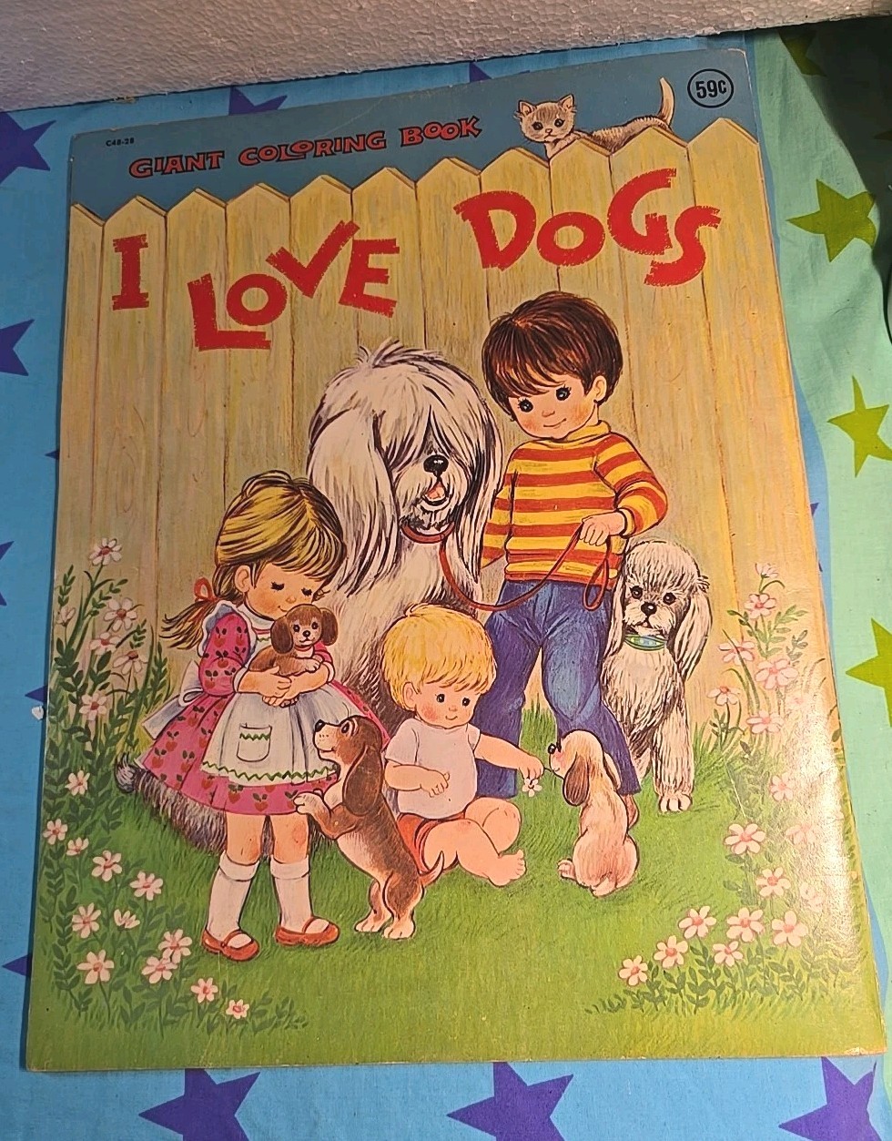 Vintage 1975 Giant Coloring Book “I LOVE DOGS” 11X14.5