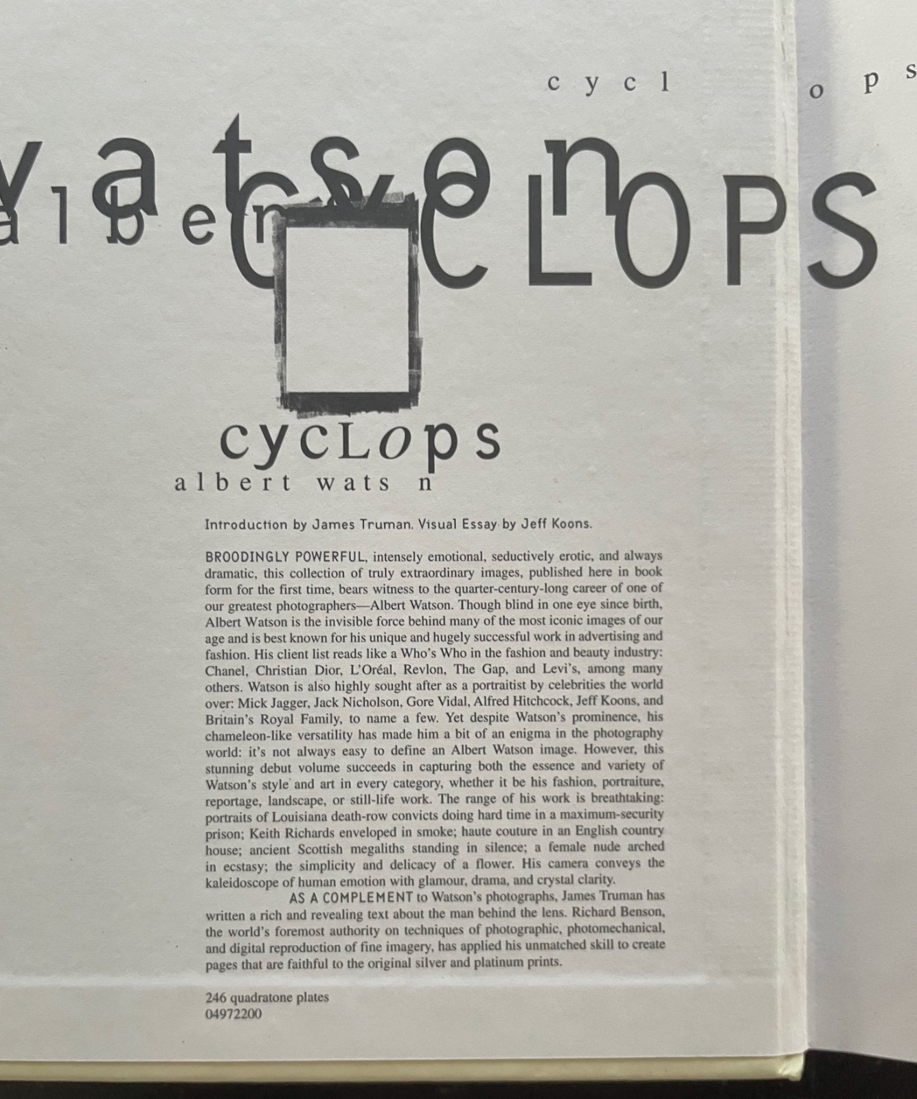 CYCLOPS: A COLLECTION OF PHOTOGRAPHS BY ALBERT WATSON 1st Small Format Ed. GC