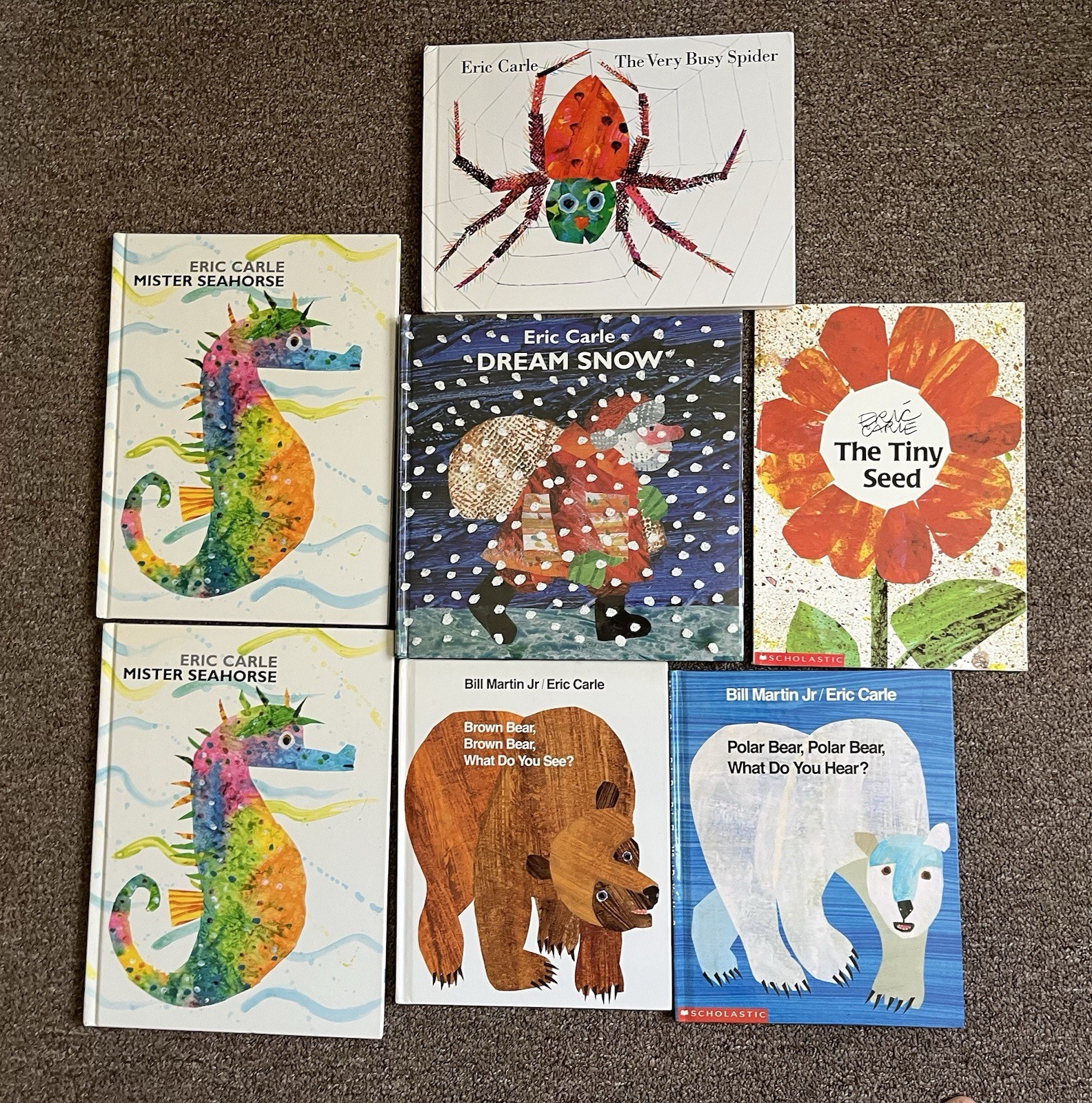 Eric Carle 7 Picture Book Lot Brown Polar Bear Snow Seed Seahorse Spider D