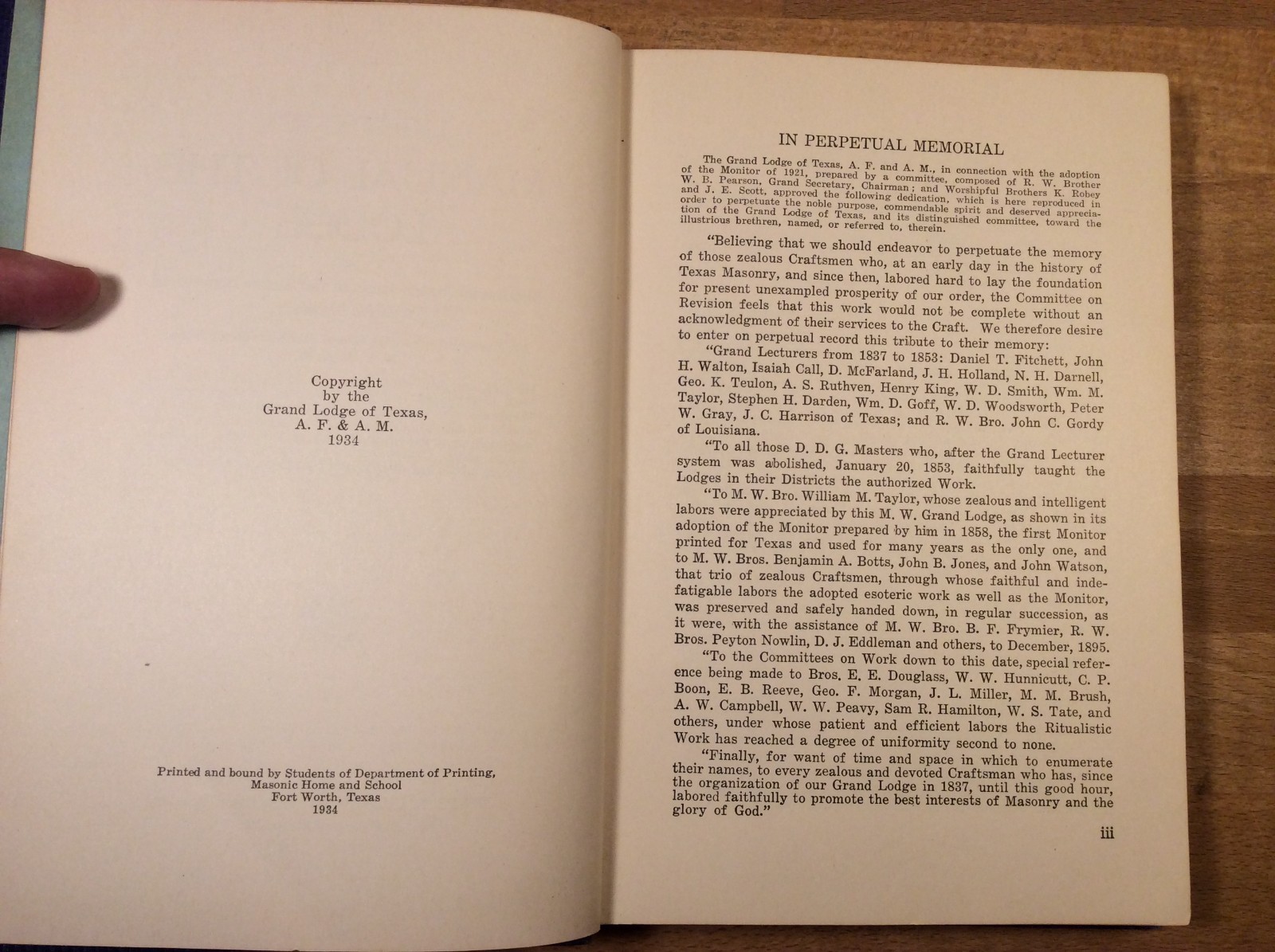 Lightfoot’s Manual of the Lodge, Texas Three Degrees Symbolic Masonry, 1934
