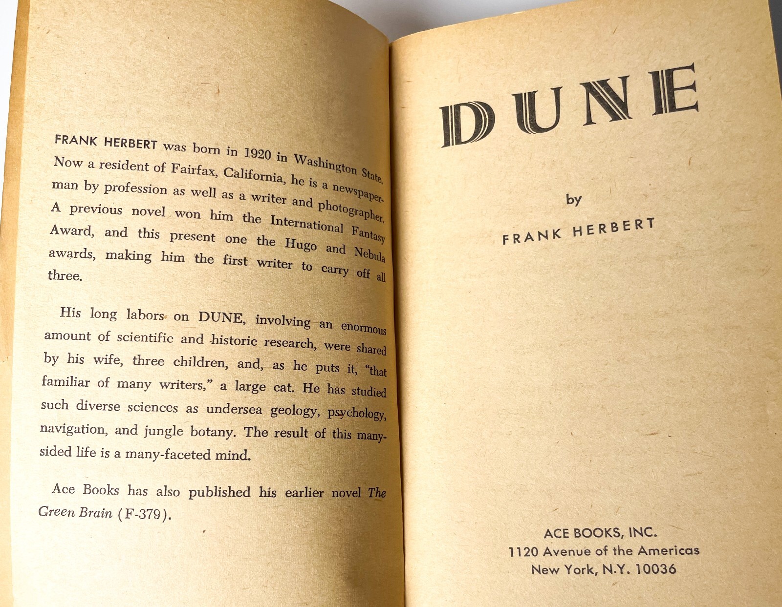 Dune by Frank Herbert Ace Books 1965 $1.25 Paperback