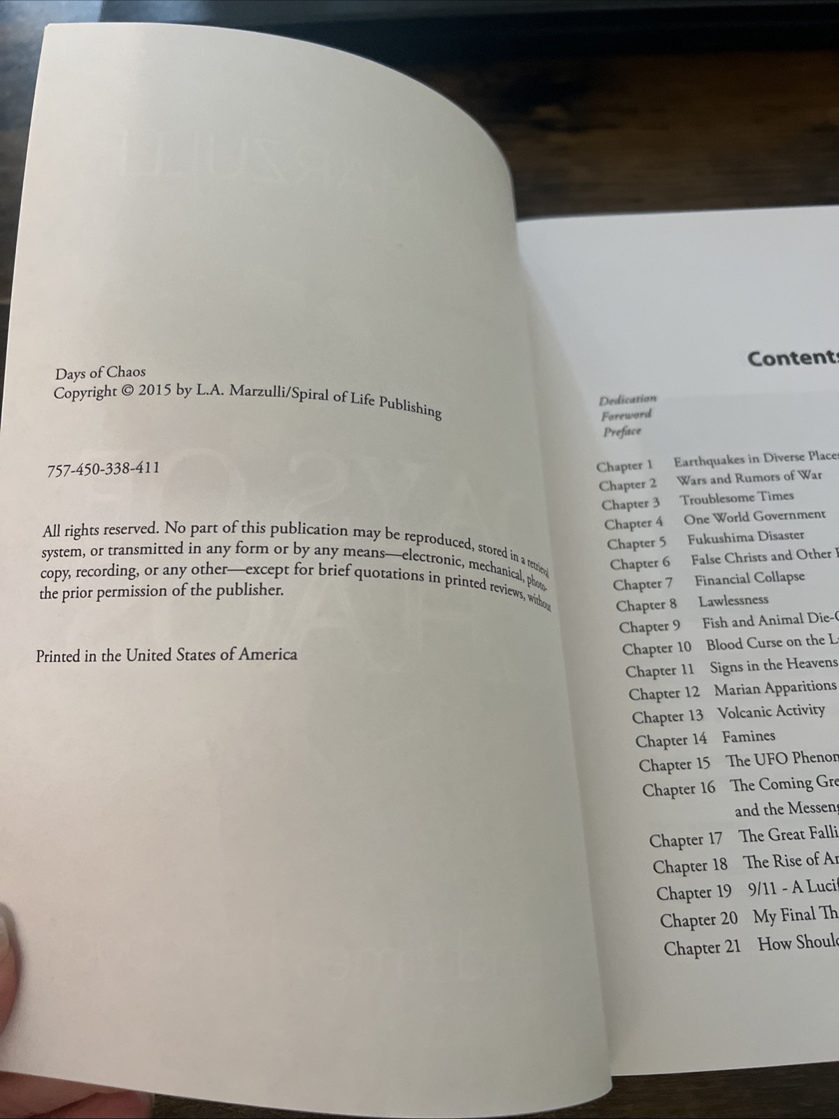 DAYS OF CHAOS: An End Times Handbook By: L. A. Marzulli, Paperback 2015 Signed!