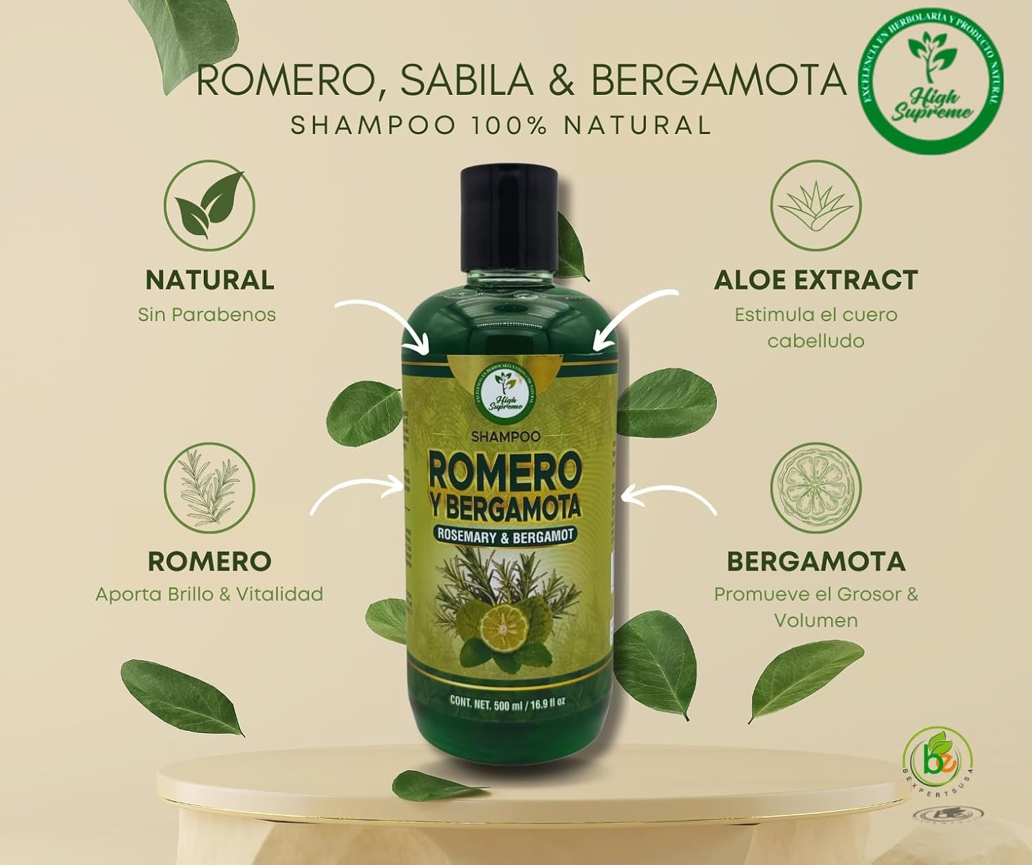 Romero, Sábila & Bergamota Shampoo (Rosemary, Aloe Vera & Bergamot) – 16.9 Fl Oz