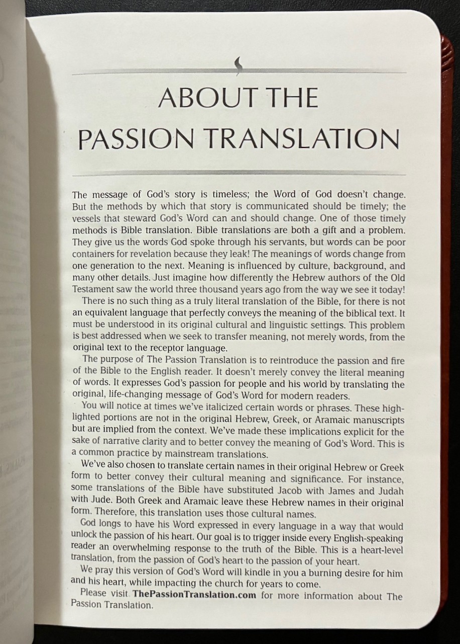 The Passion Translation New Testament with Psalms Faux Leather Brown LikeNEW