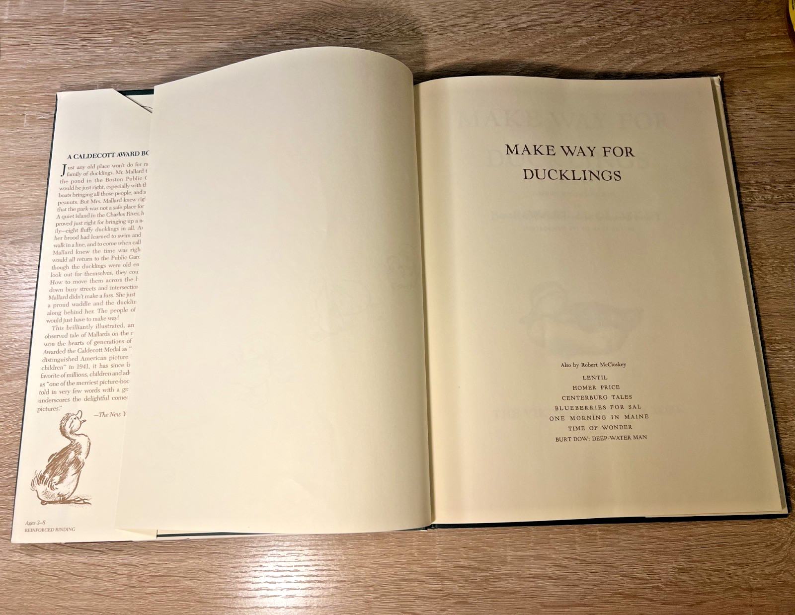 Make Way for Ducklings Robert McCloskey Hardcover Book 1941 Modern Reprint