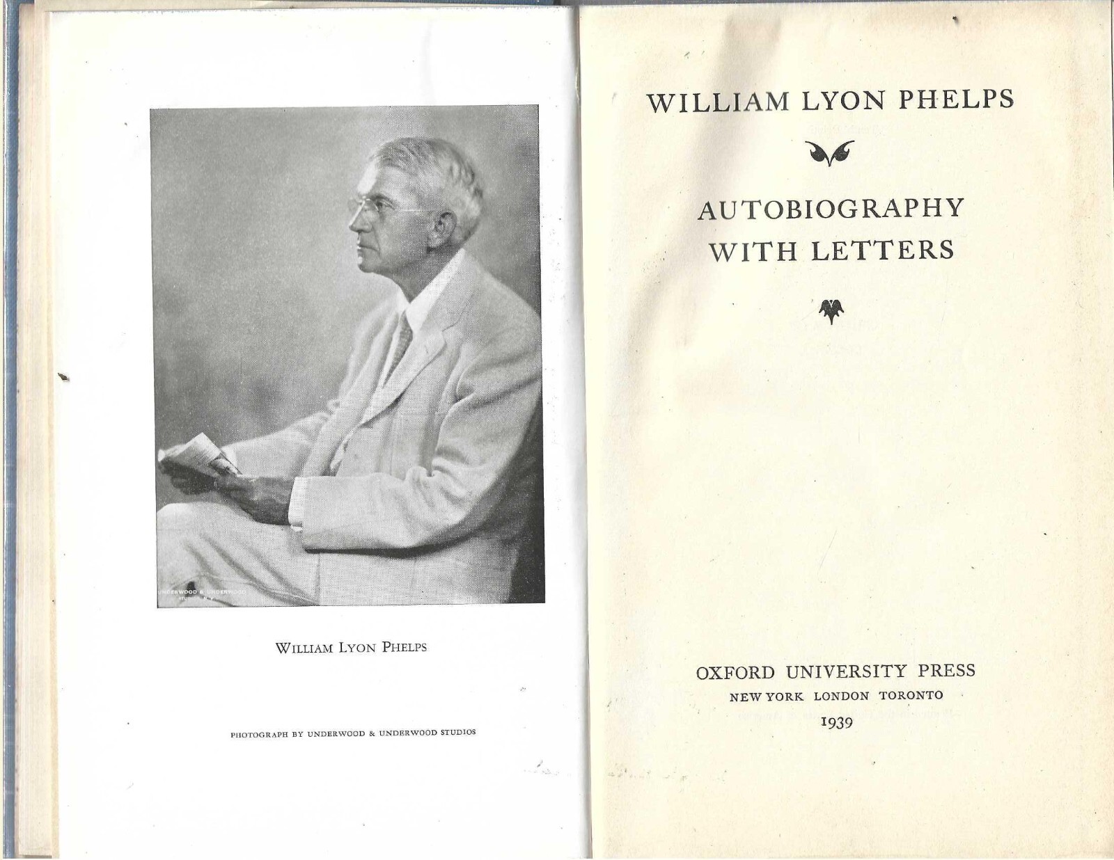 AUTOBIOGRAPHY WITH LETTERS – WILLIAM LYON PHELPS (1939) #10988