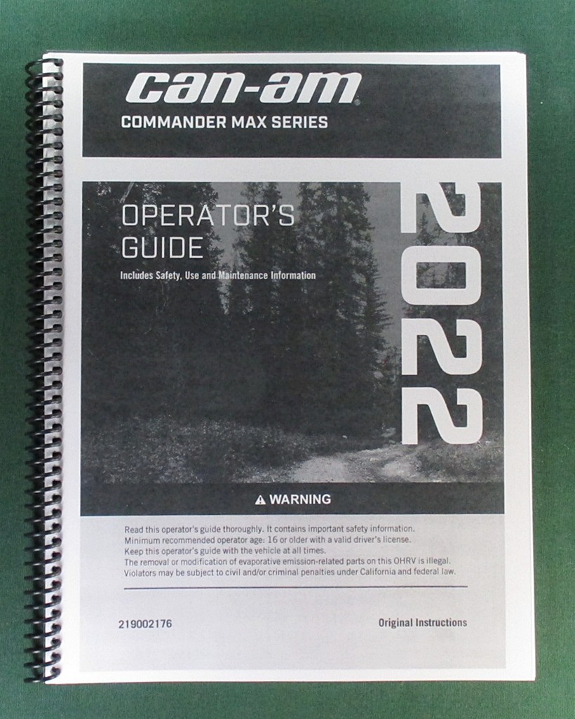 2022 Can-Am Commander MX XT Owner’s Manual: 228 Pages & Protective Covers!