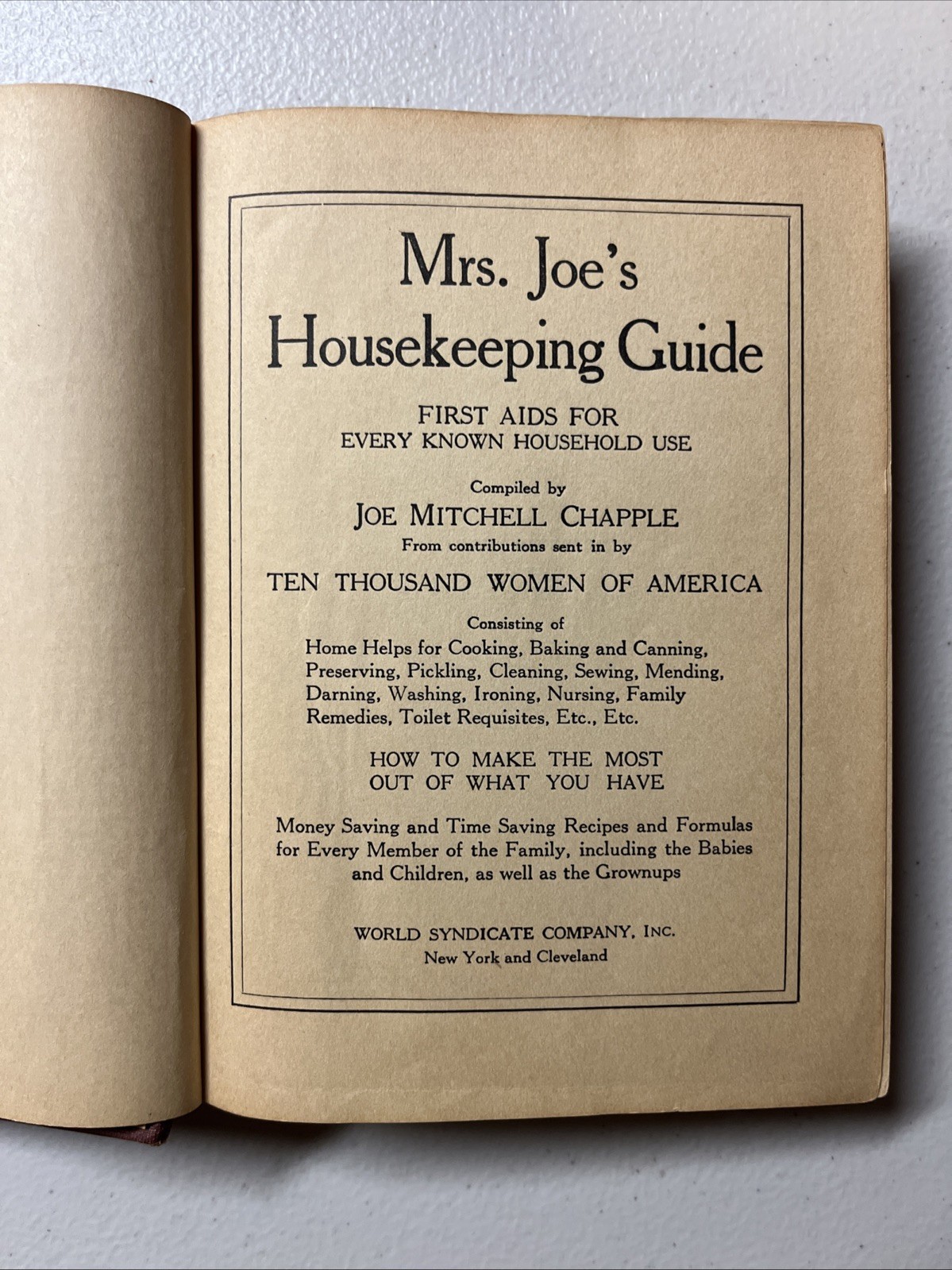 Mrs Joe’s Housekeeping Guide: First Aids for Every Known Household Use, 1909 HC