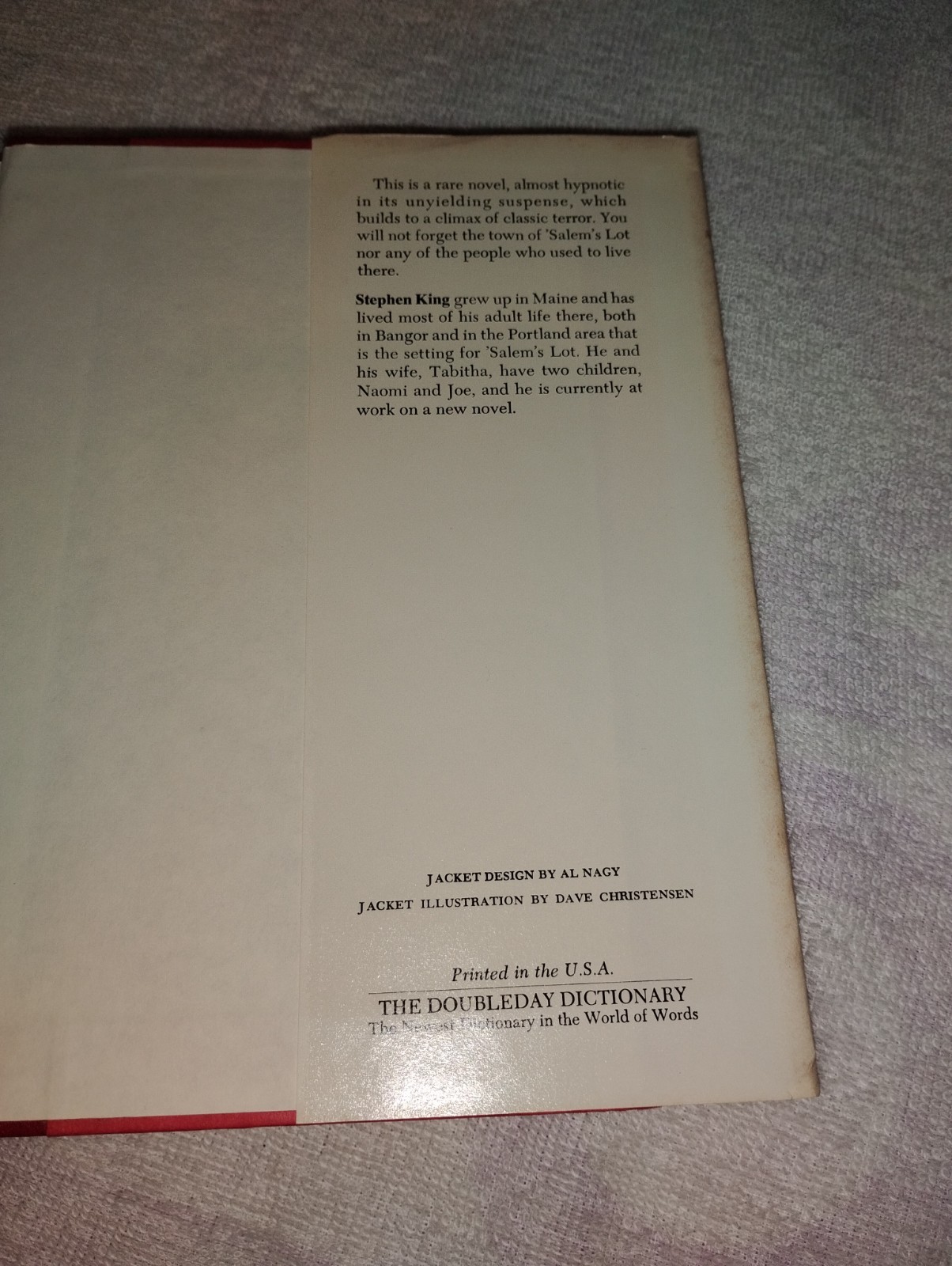 SALEM’S LOT HC DJ Stephen King First Book Club Edition BCE 1975