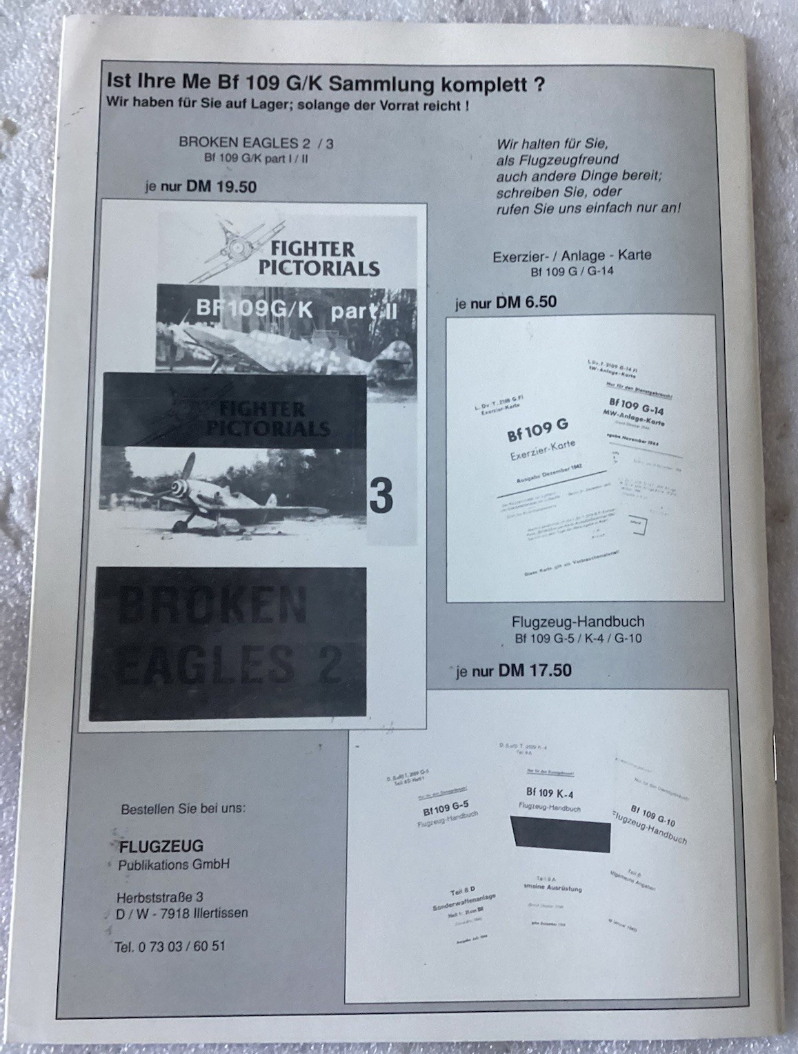 Flugzeug Profile Messerschmitt Bf-109 G/K/VERY GOOD 1996 GERMAN TEXT SOFTCOVER