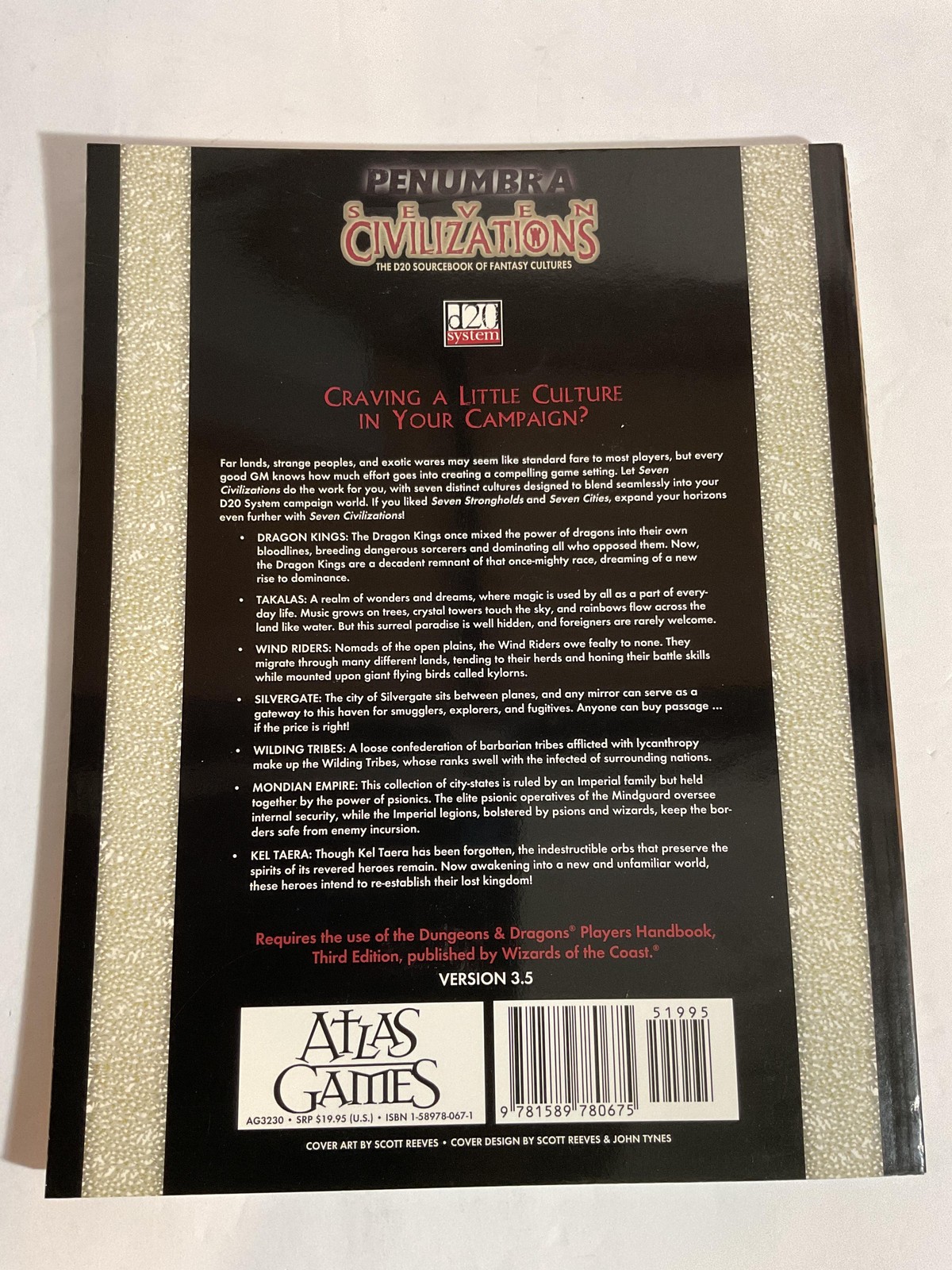 Seven Civilizations Penumbra D20 RPG Sourcebook Neal Baker Atlas Games Paperback